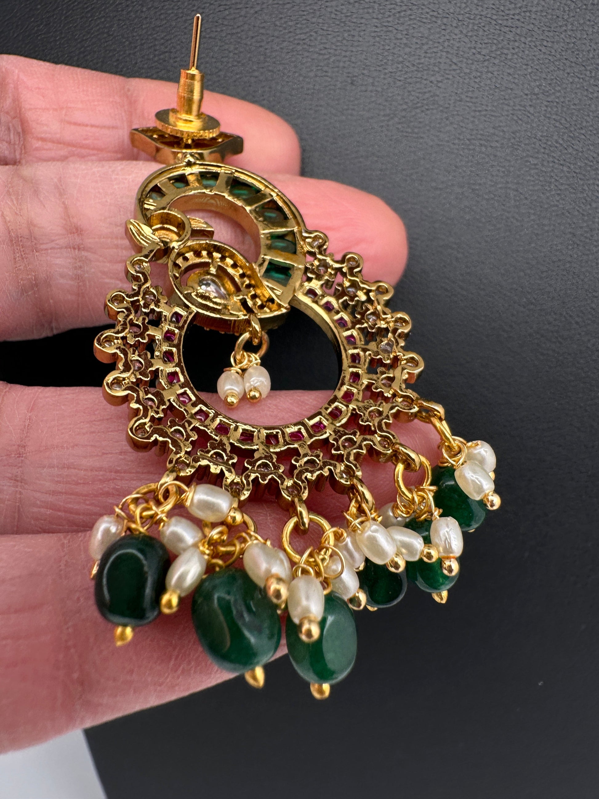 Kemp  Matte Peacock chandbali Earrings - Green