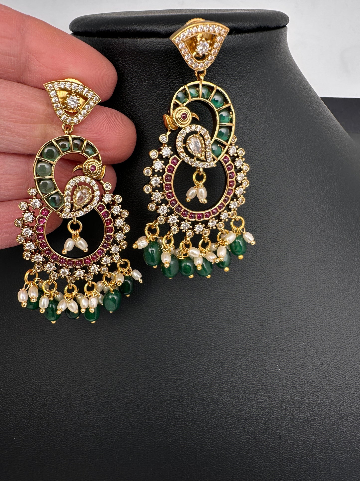 Kemp  Matte Peacock chandbali Earrings - Green