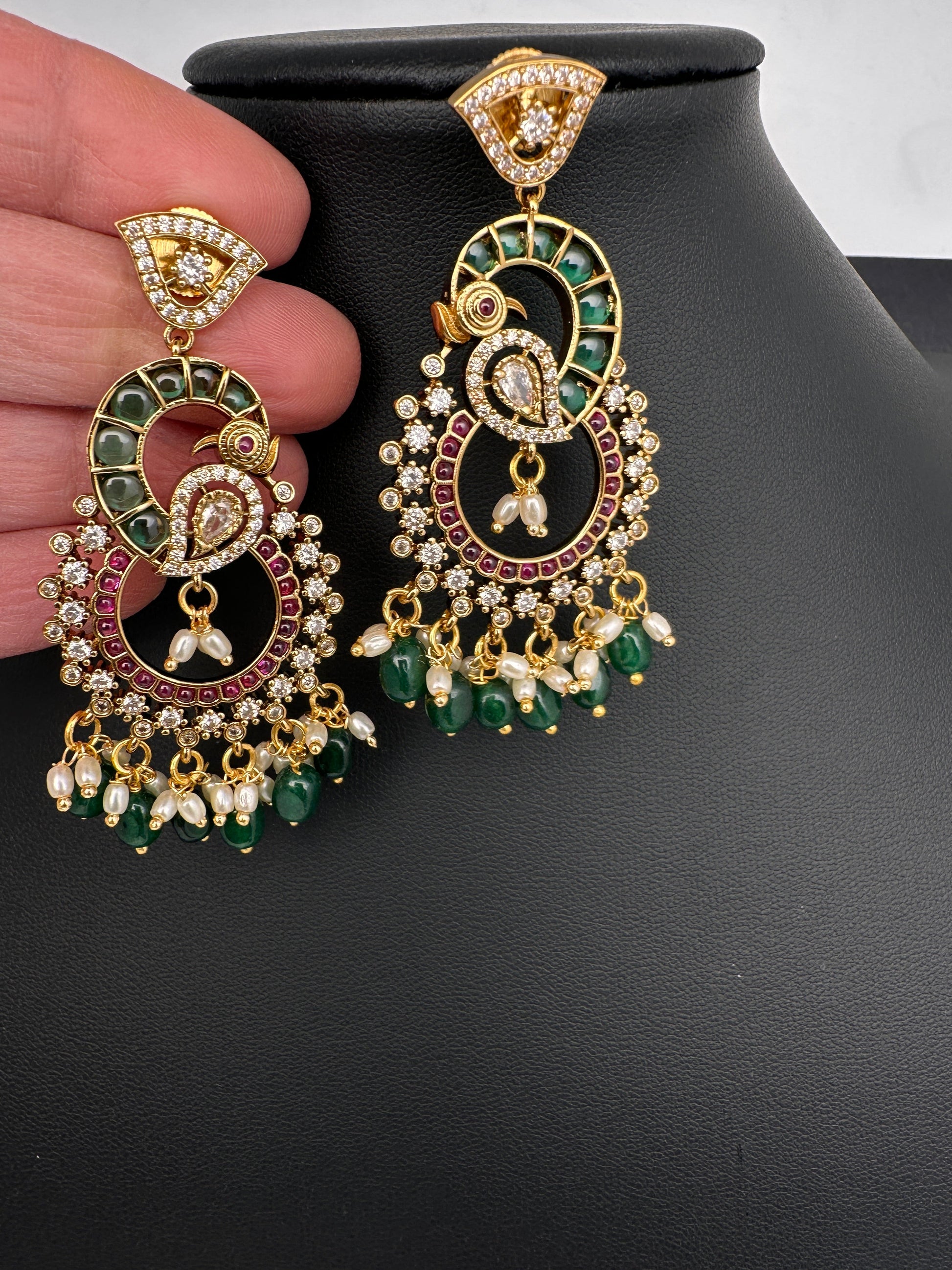 Kemp  Matte Peacock chandbali Earrings - Green