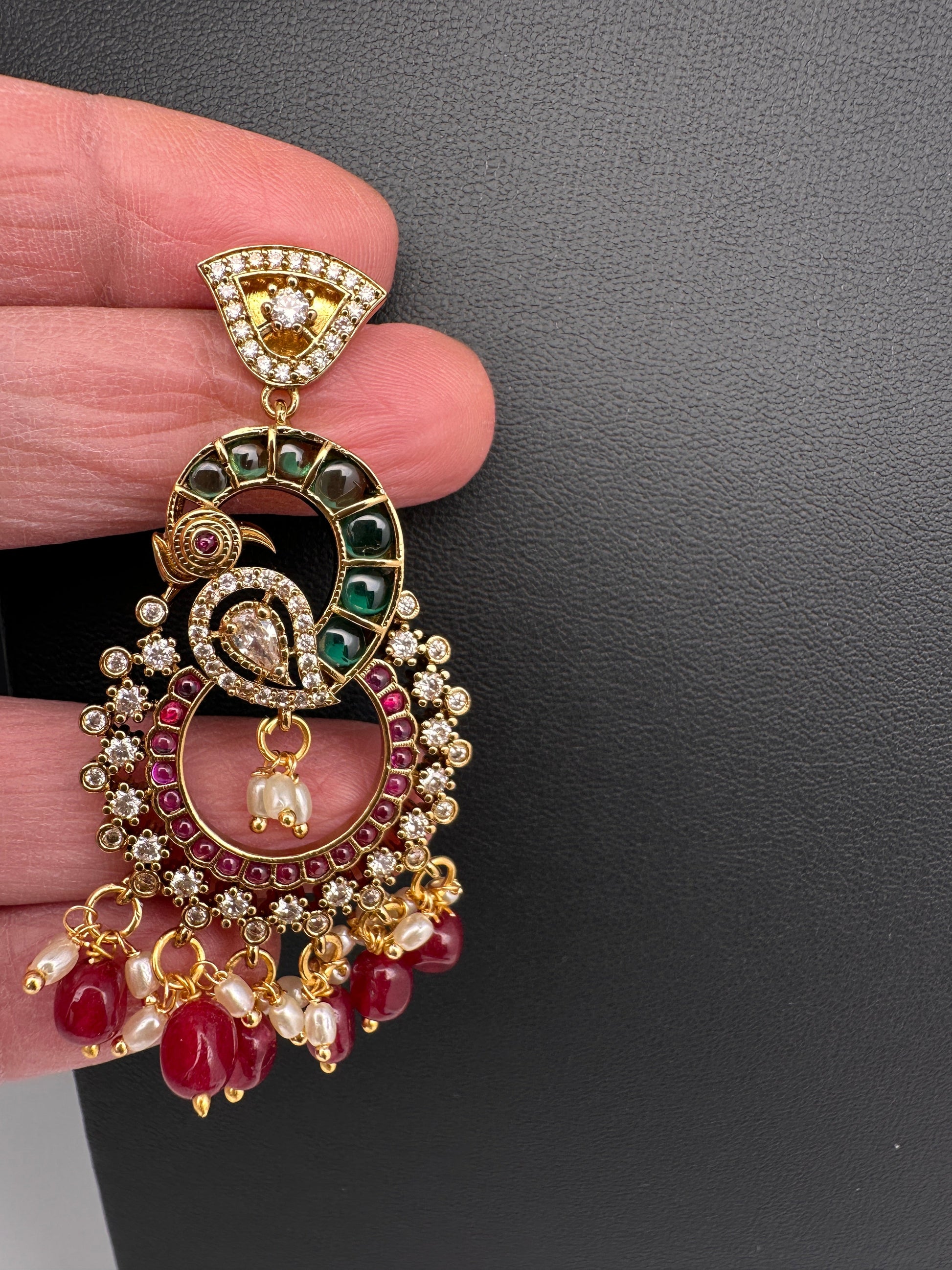 Kemp  Matte Peacock chandbali Earrings - Red