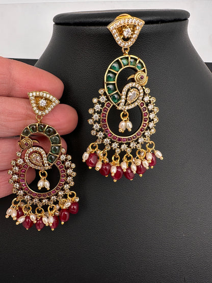 Kemp  Matte Peacock chandbali Earrings - Red