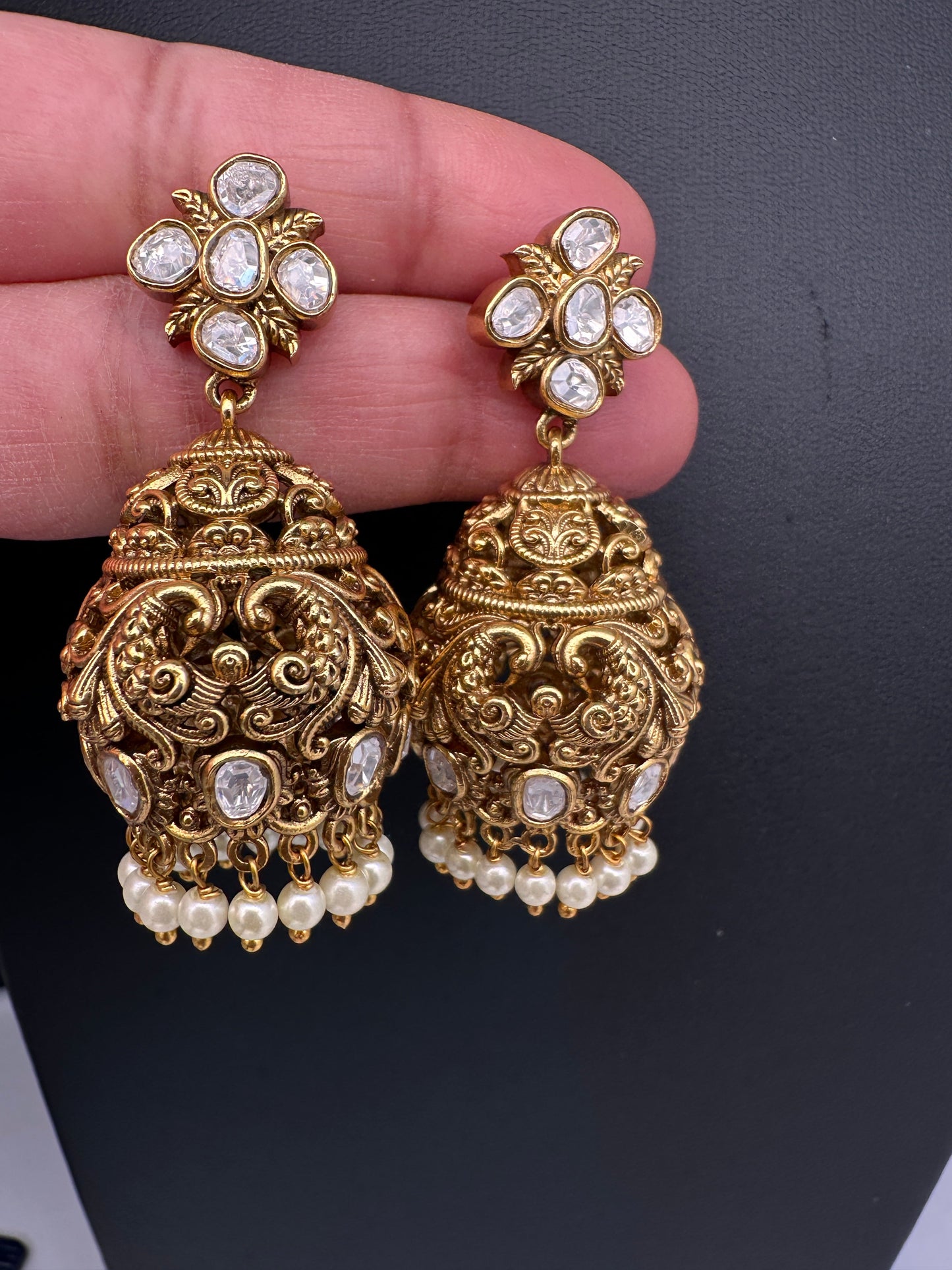 Matte Nakshi Moissanite Jhumka Earrings