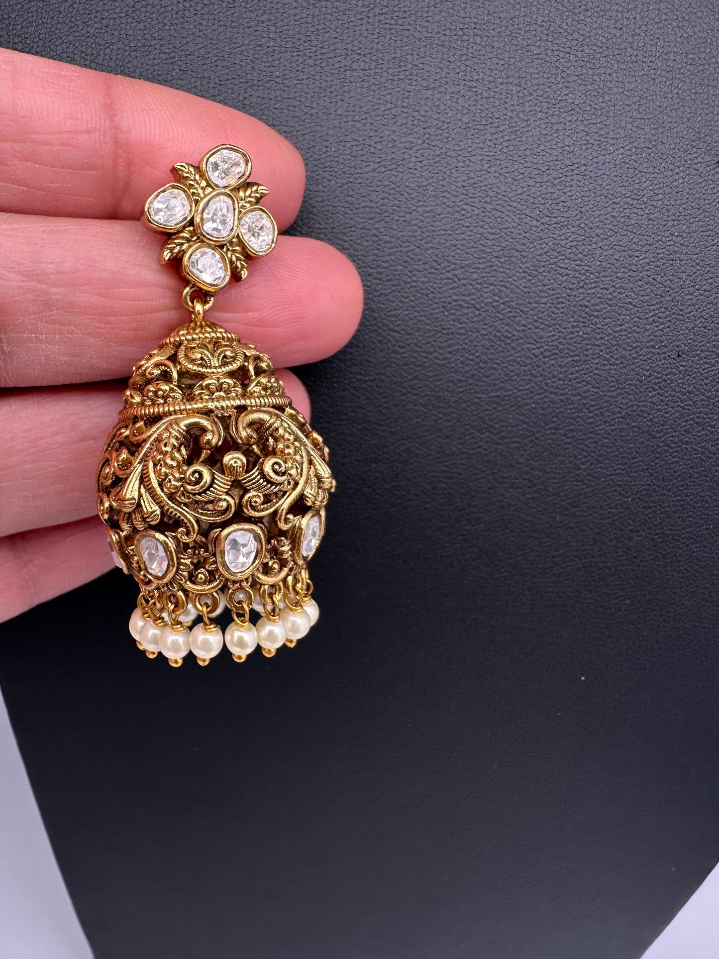 Matte Nakshi Moissanite Jhumka Earrings