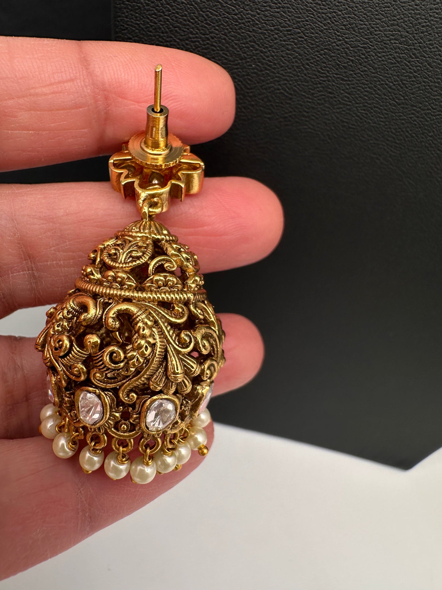 Matte Nakshi Moissanite Jhumka Earrings