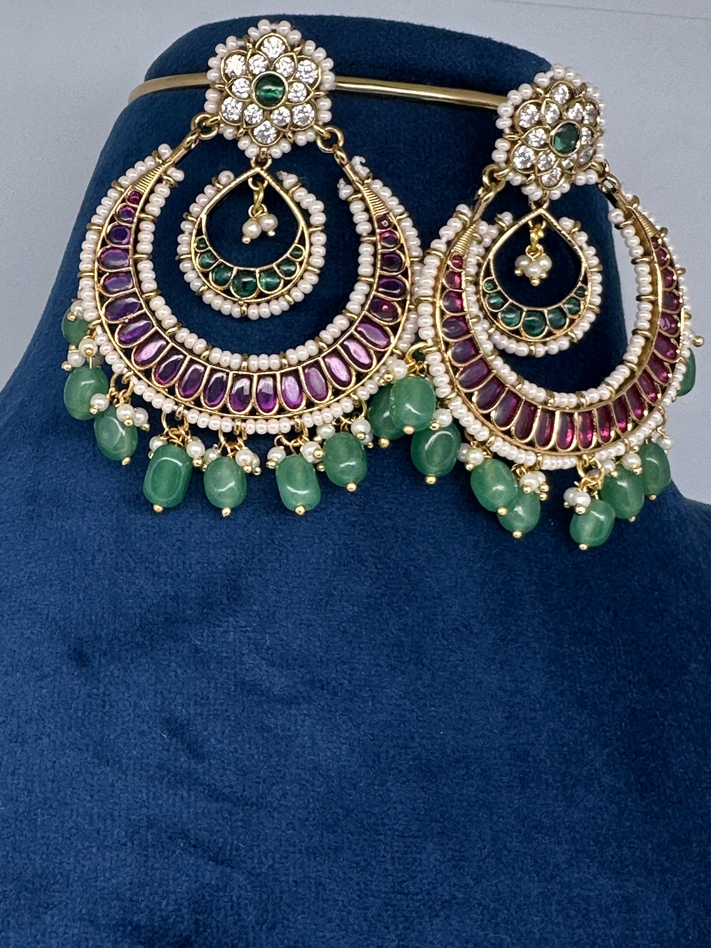 Matte Kemp Chandballi Earrings - Green