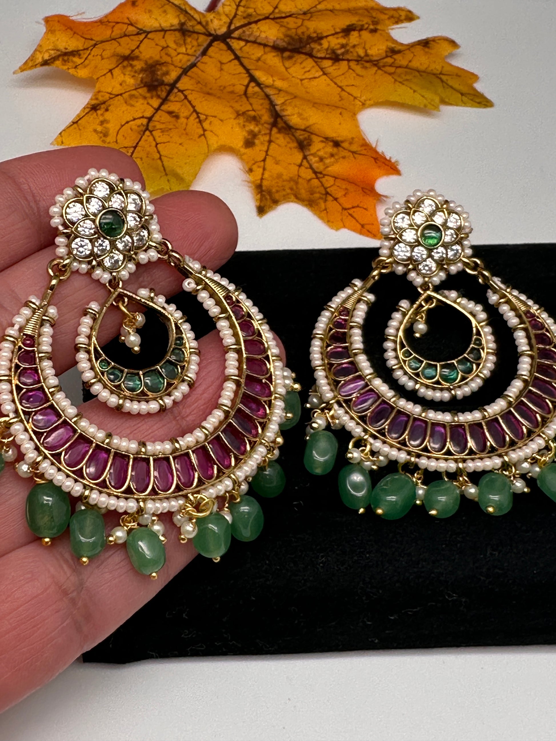 Matte Kemp Chandballi Earrings - Green