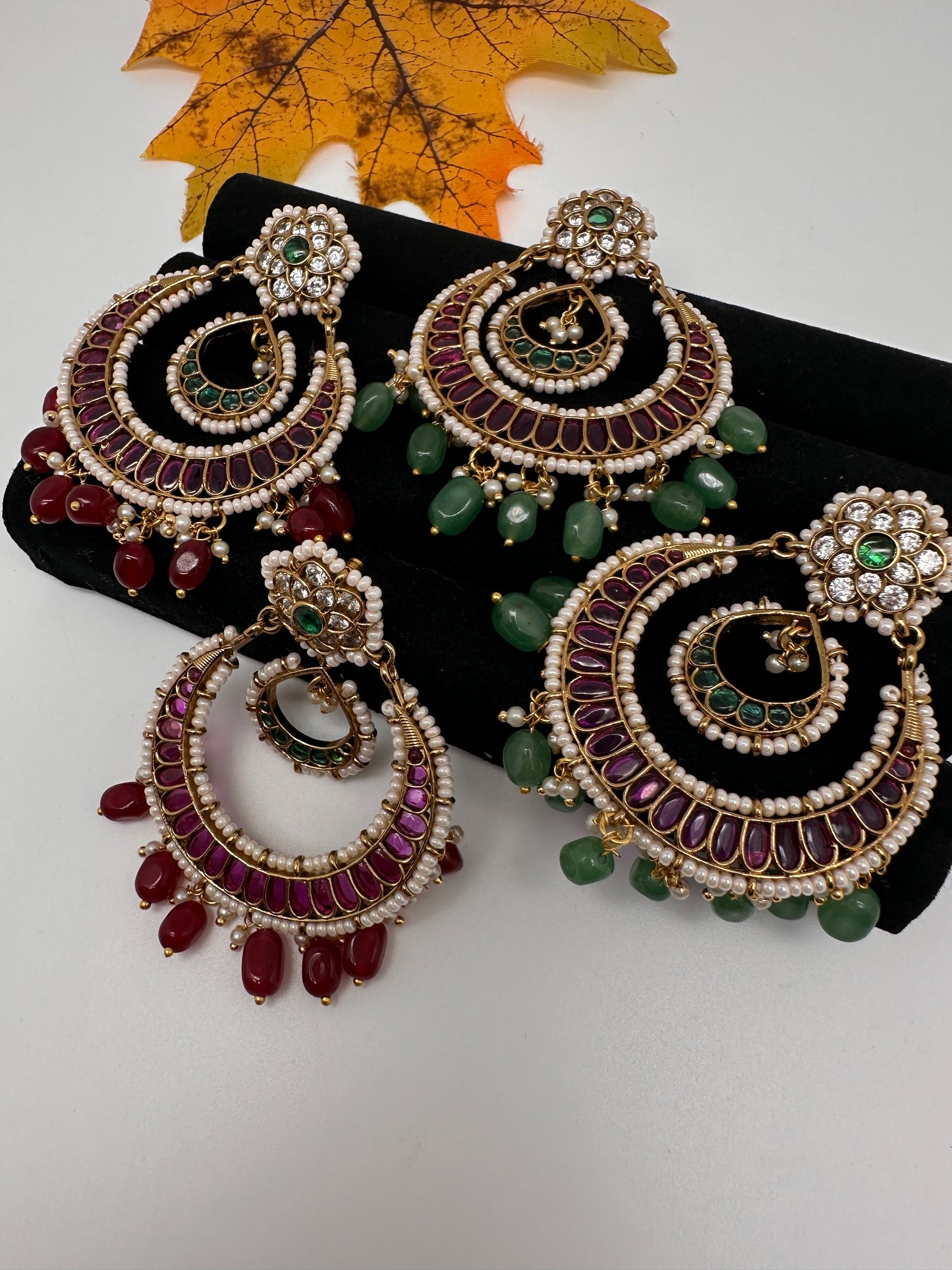 Matte Kemp Chandballi Earrings - Red
