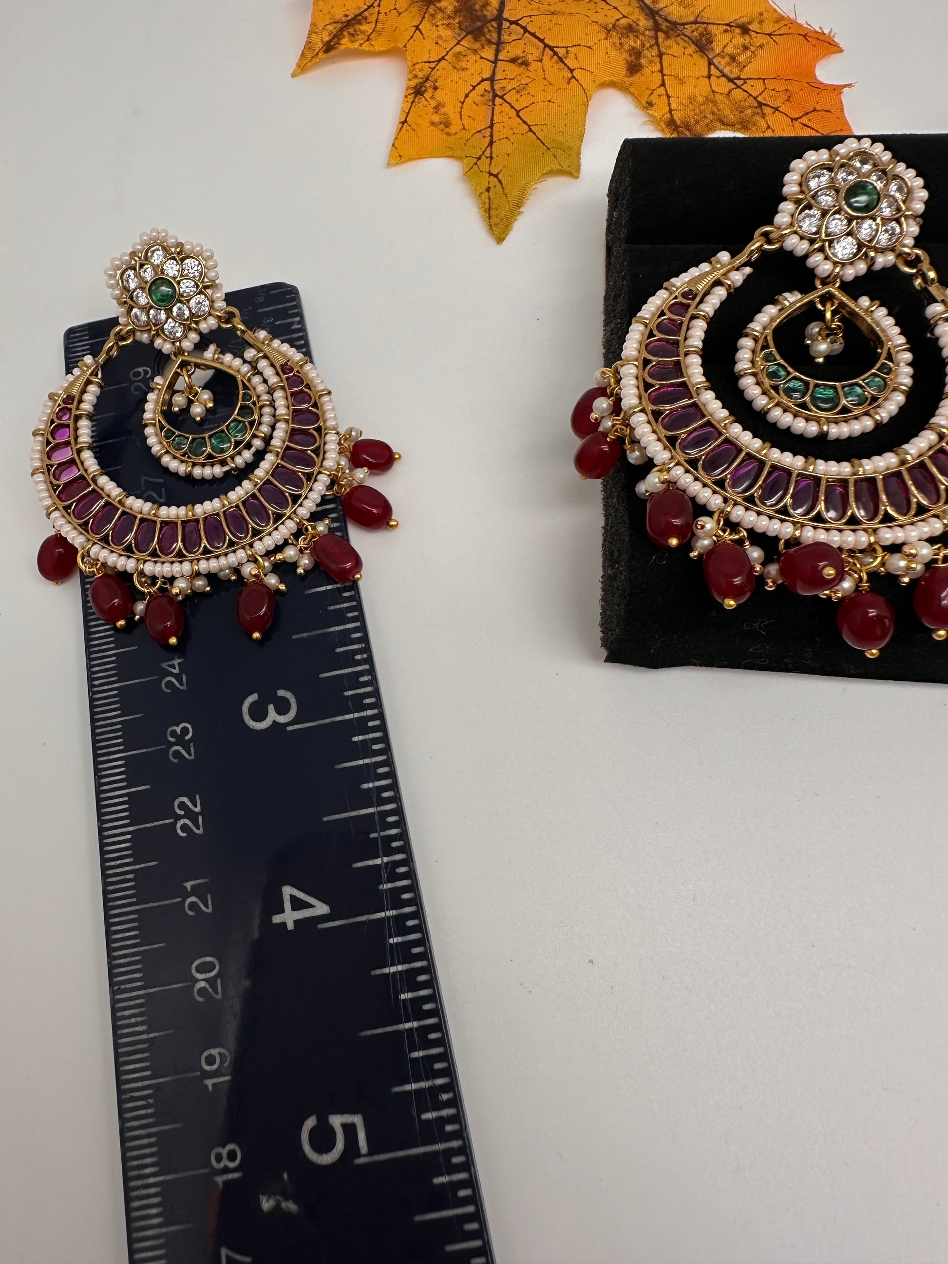 Matte Kemp Chandballi Earrings - Red