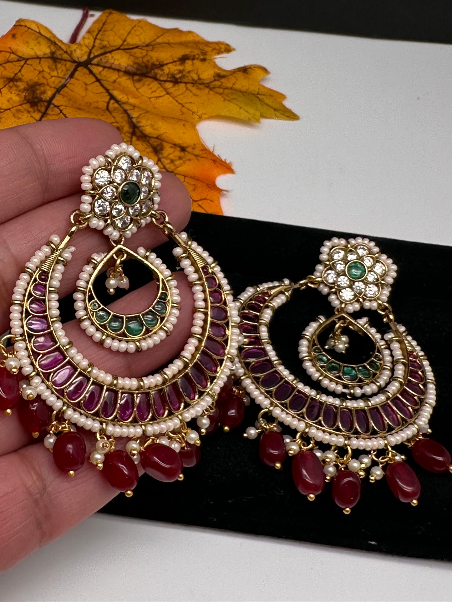 Matte Kemp Chandballi Earrings - Red