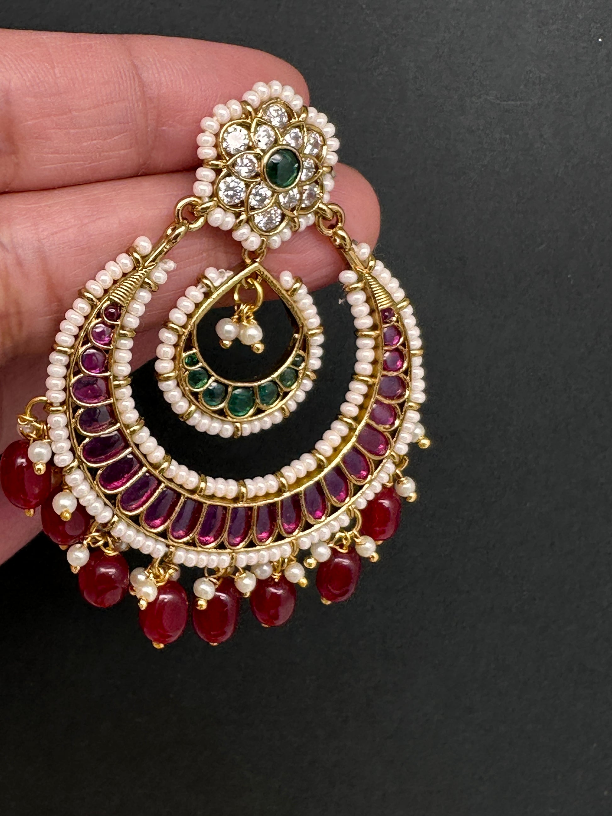 Matte Kemp Chandballi Earrings - Red