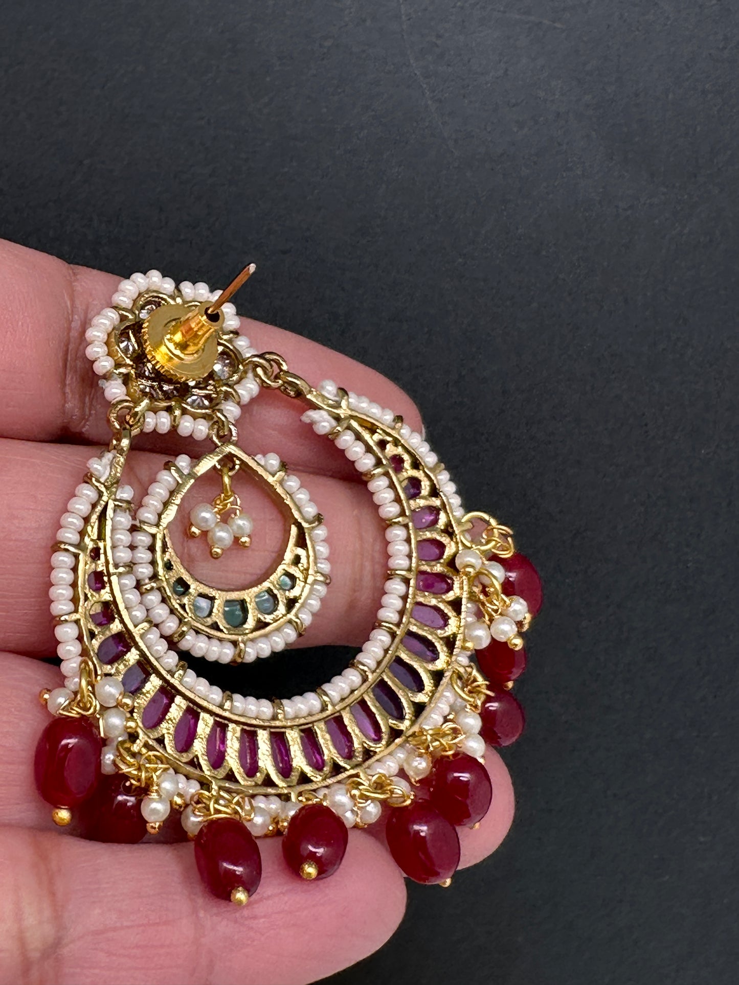 Matte Kemp Chandballi Earrings - Red