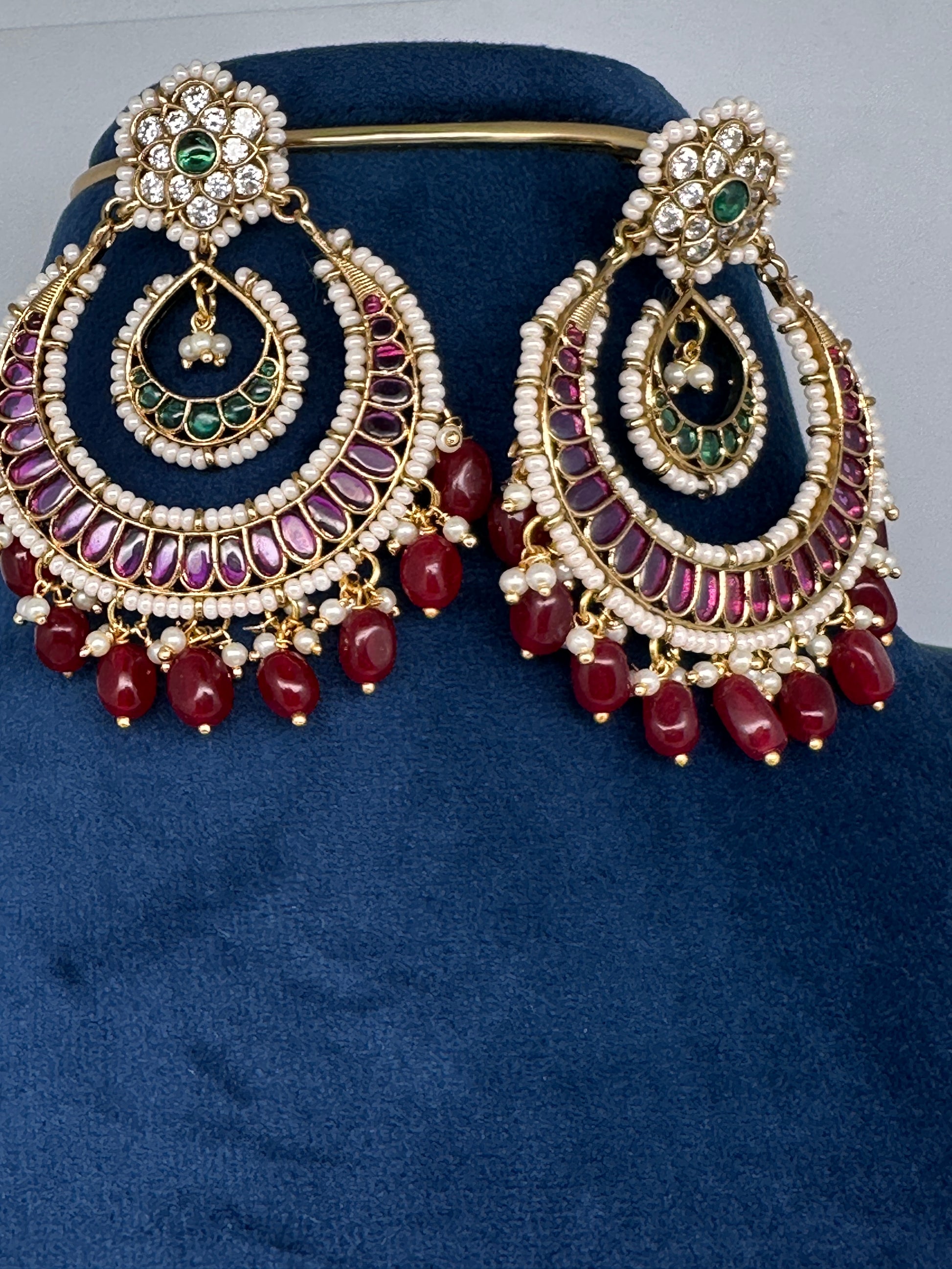 Matte Kemp Chandballi Earrings - Red