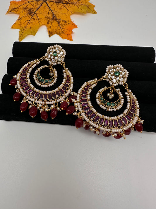 Matte Kemp Chandballi Earrings - Red