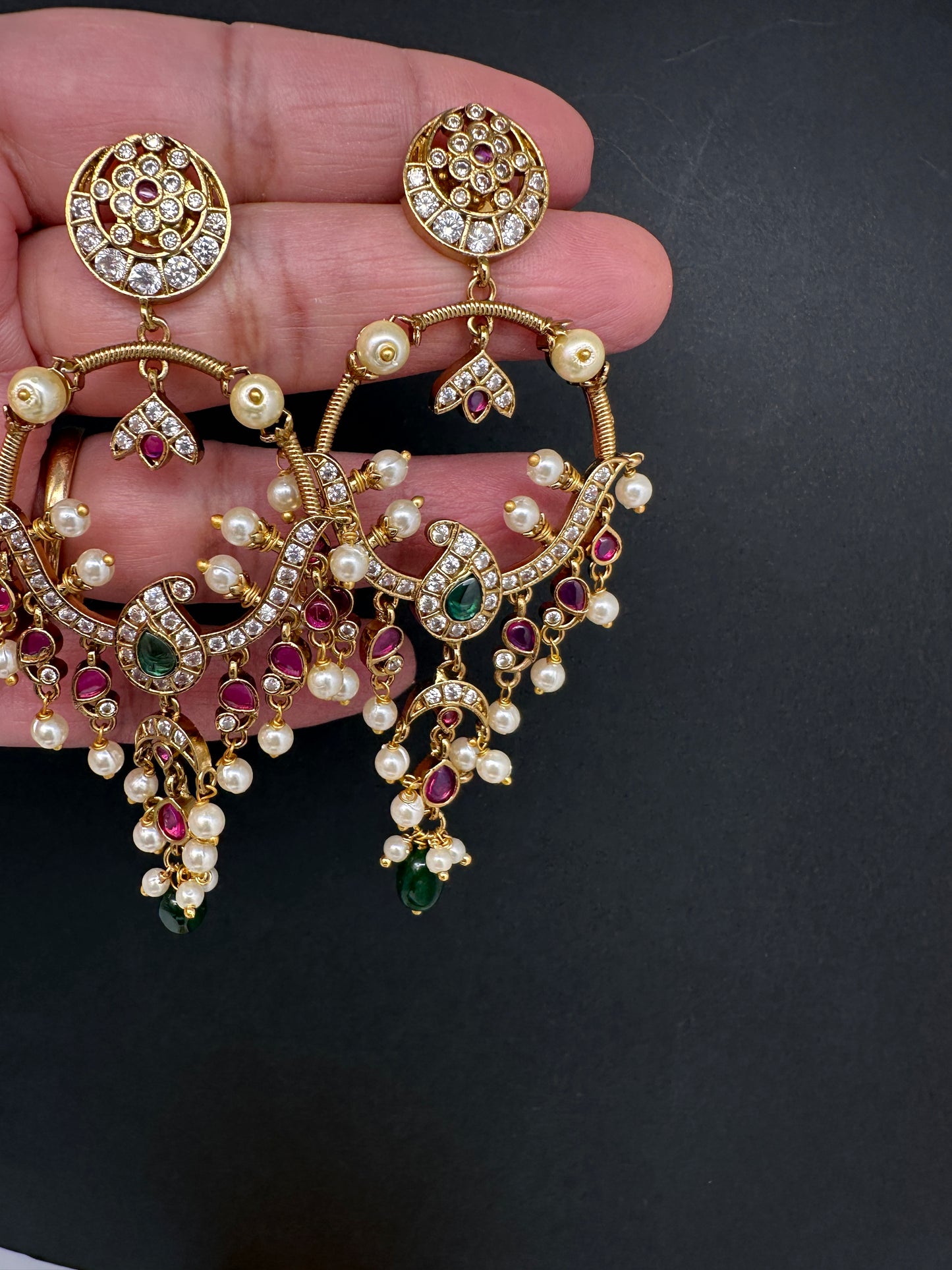 Matte Kemp Light Weight Chandballi Earrings - Green