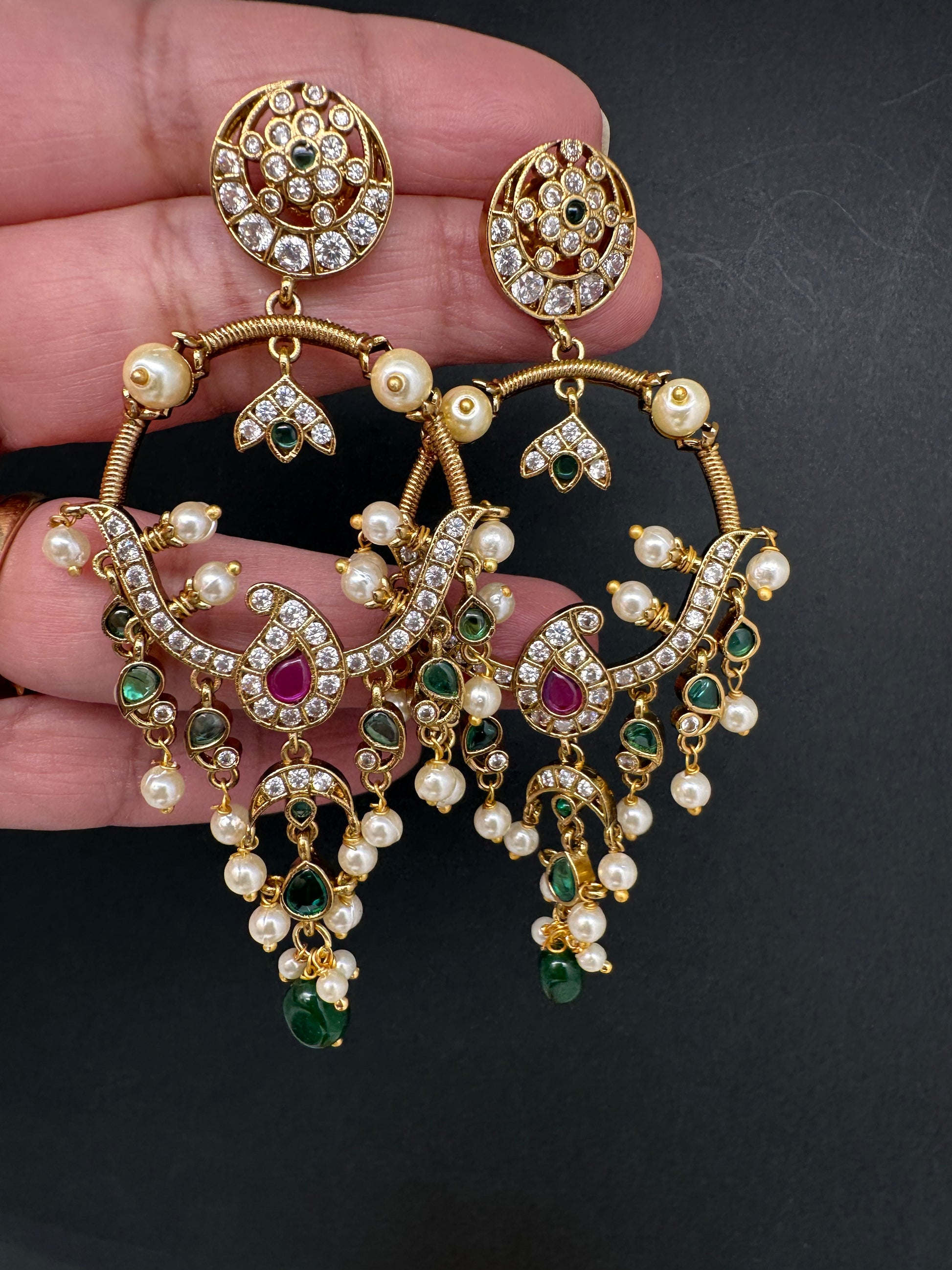 Matte Kemp Light Weight Chandballi Earrings - Green
