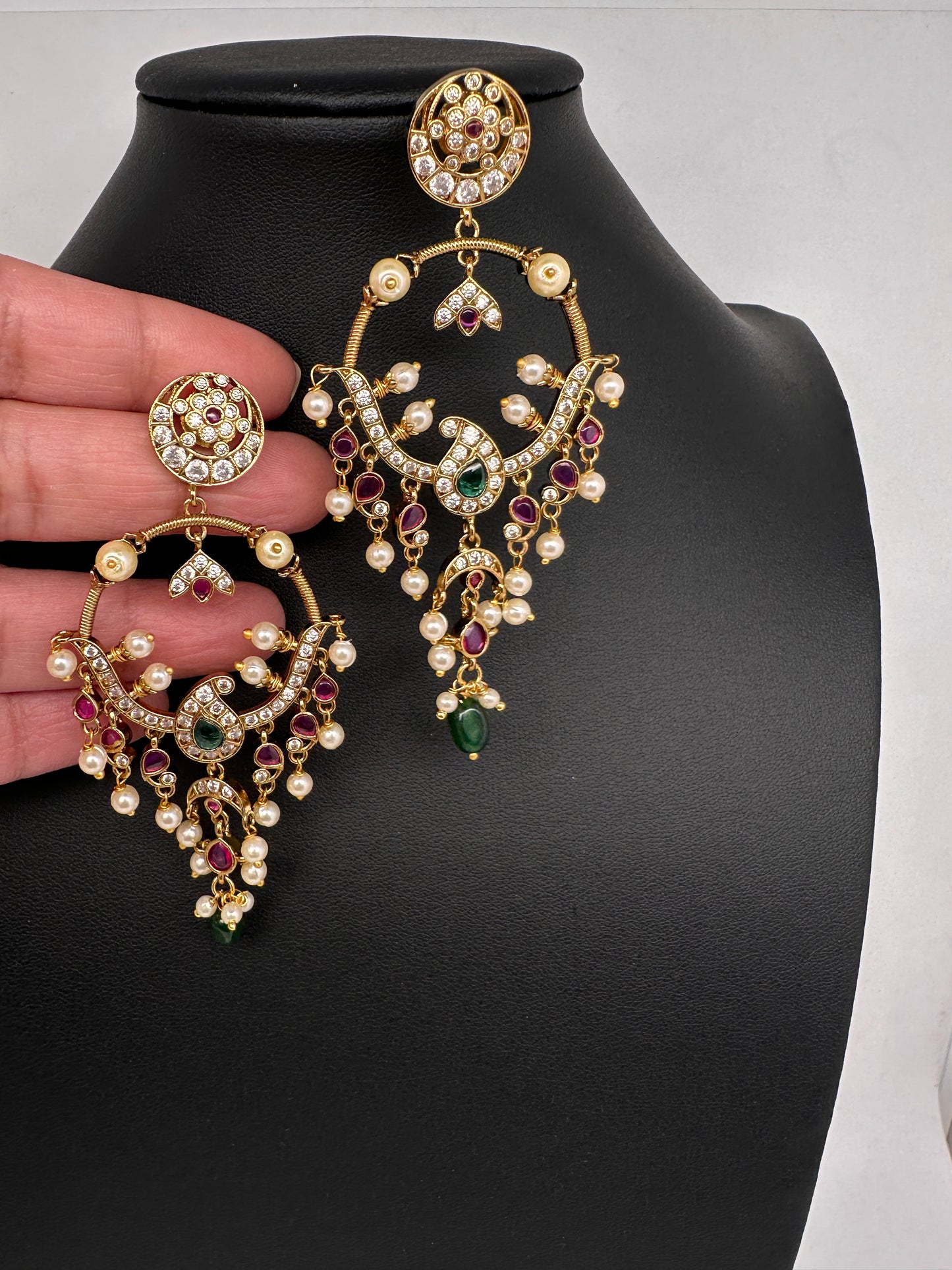 Matte Kemp Light Weight Chandballi Earrings - Green