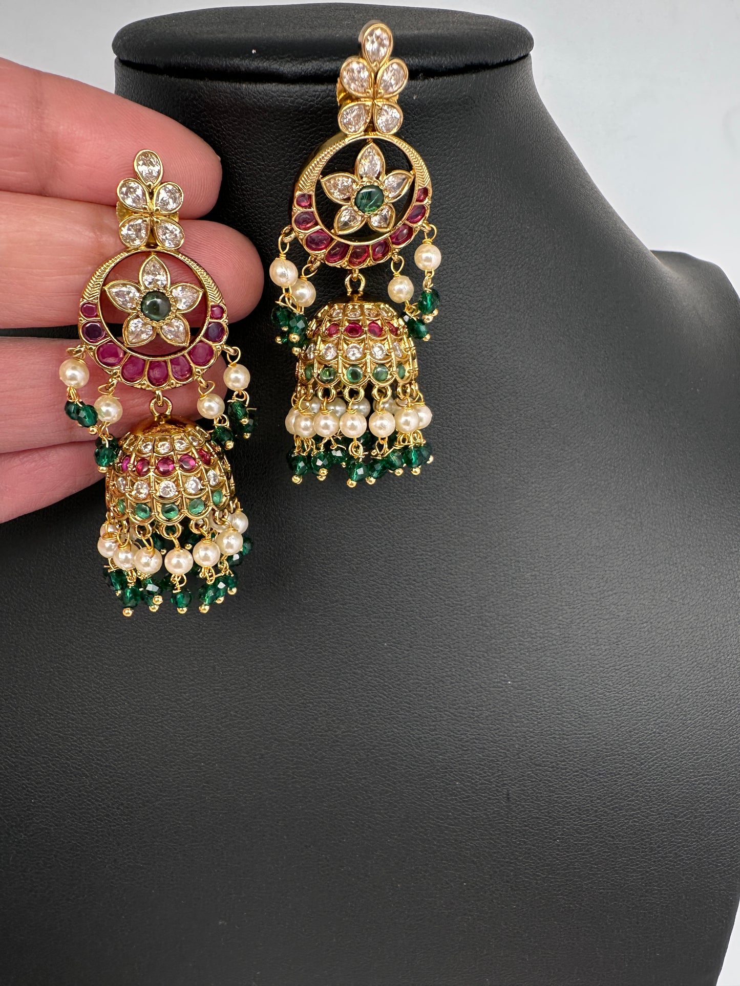 Matte Kempu Floral Jhumka Earrings - 
