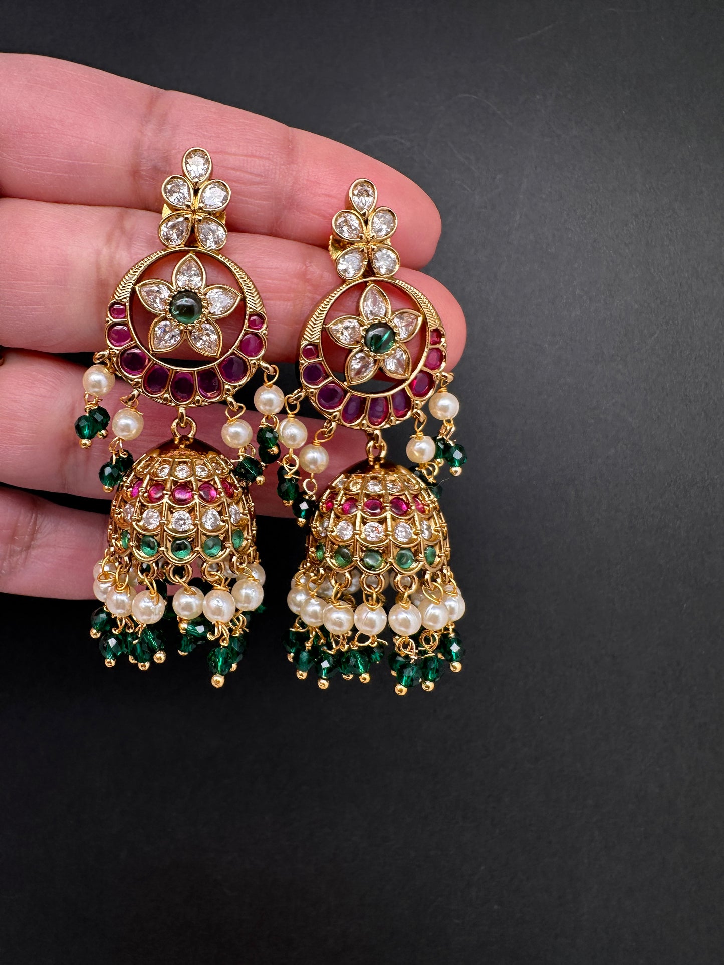 Matte Kempu Floral Jhumka Earrings - 
