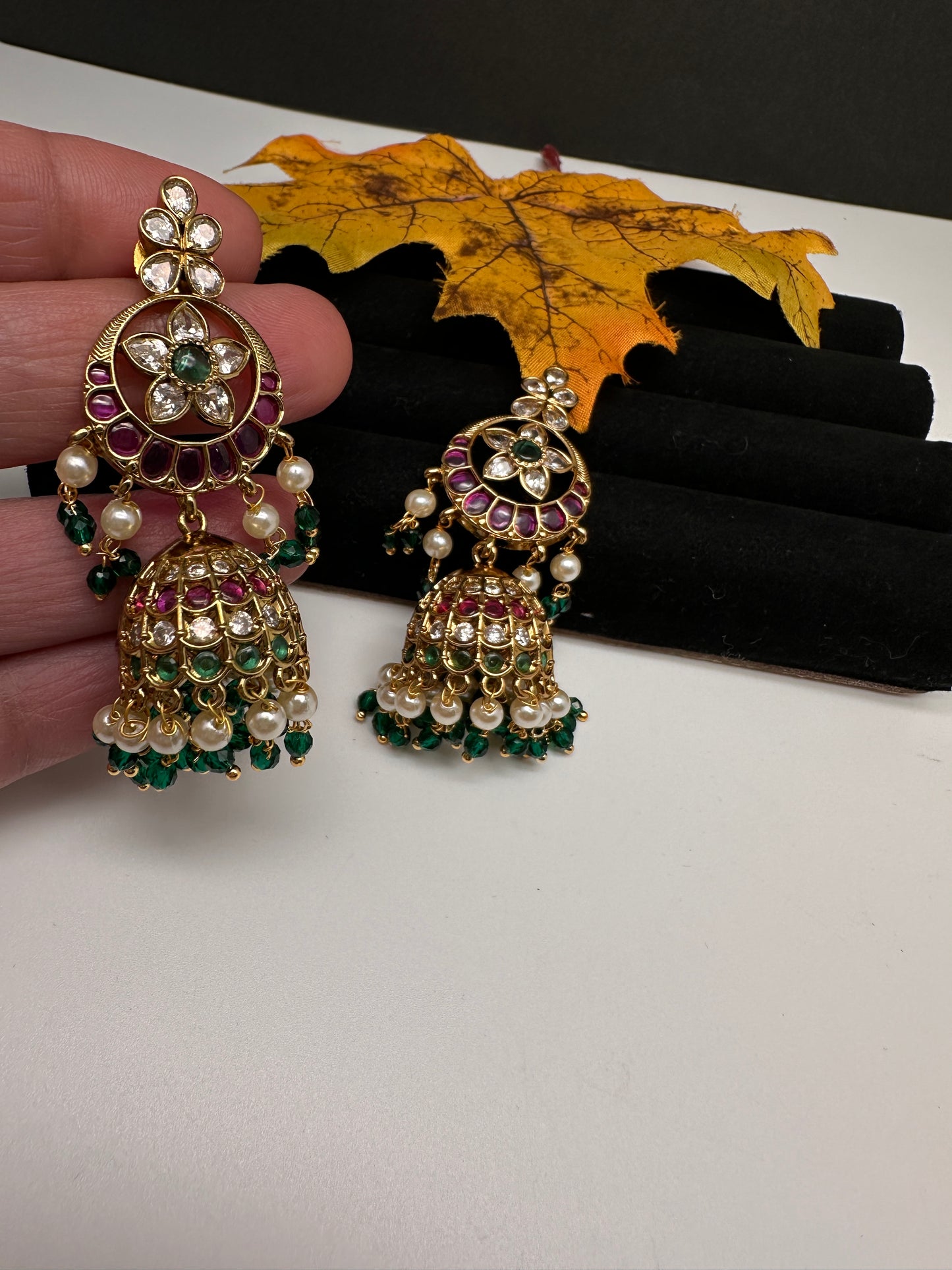 Matte Kempu Floral Jhumka Earrings - 