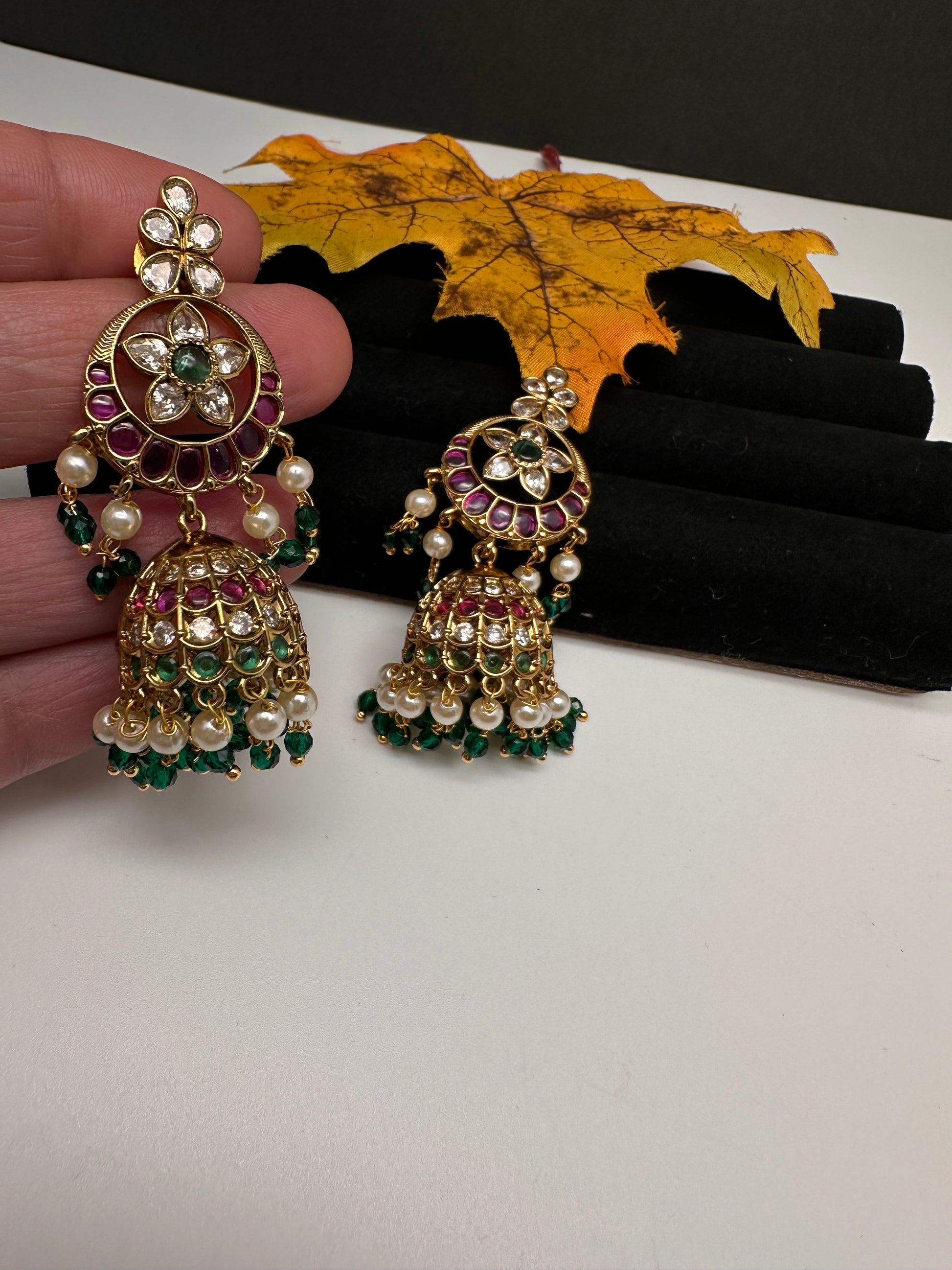 Matte Kempu Floral Jhumka Earrings - 