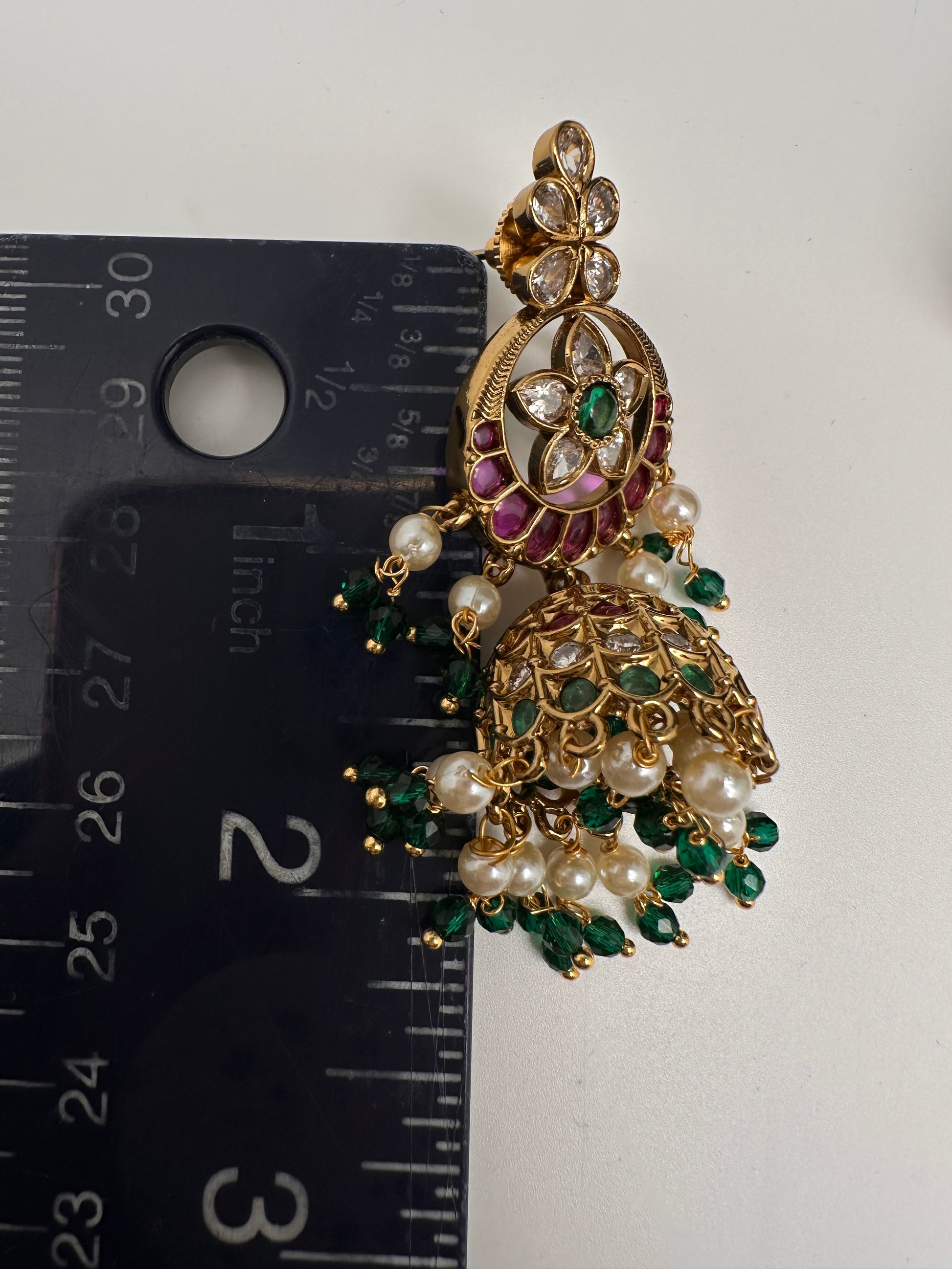 Matte Kempu Floral Jhumka Earrings - 
