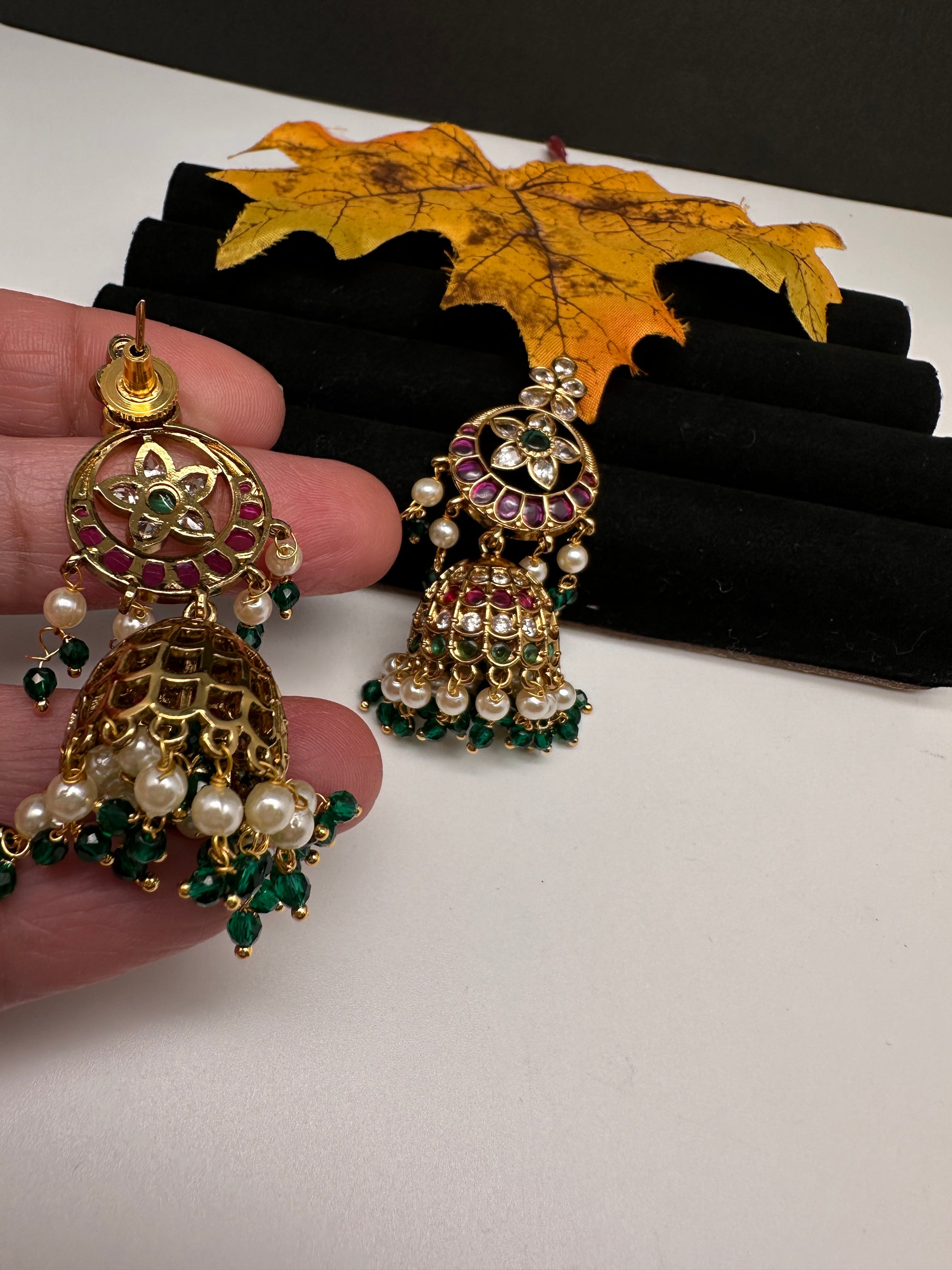 Matte Kempu Floral Jhumka Earrings - 
