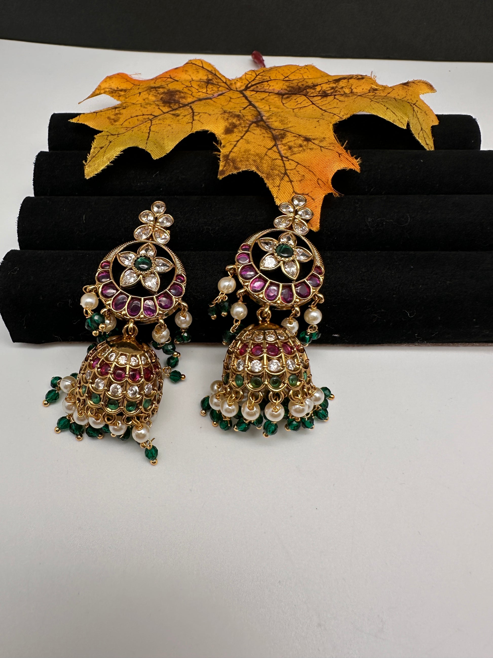 Matte Kempu Floral Jhumka Earrings - 