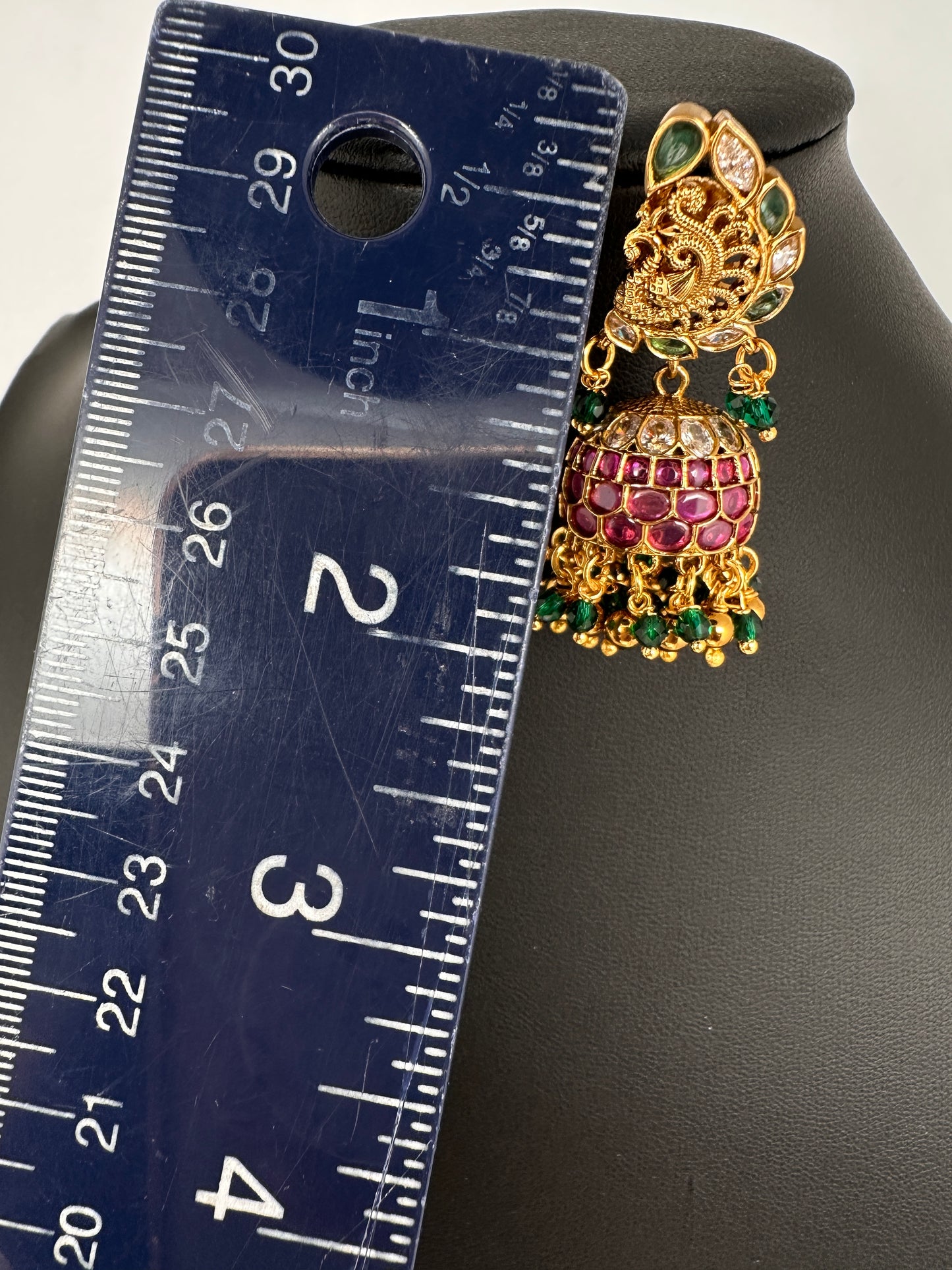Matte Kempu Peaccock Jhumka Earrings - 