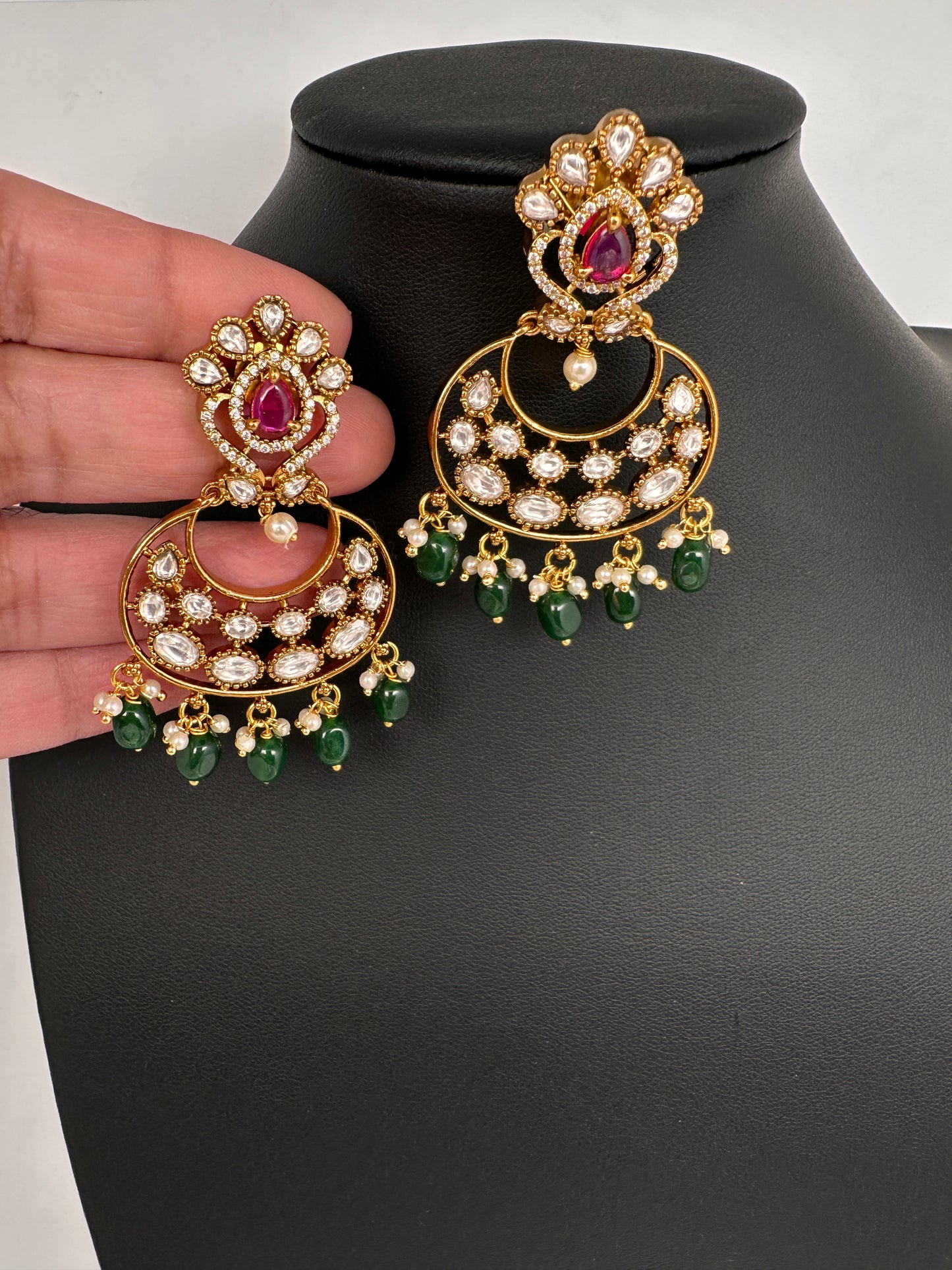 Matte Kemp Chandballi Earrings - Green