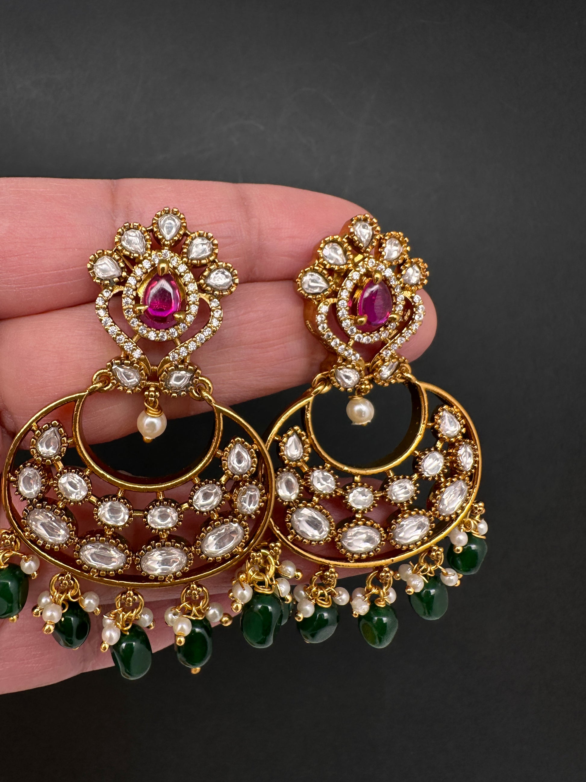Matte Kemp Chandballi Earrings - Green