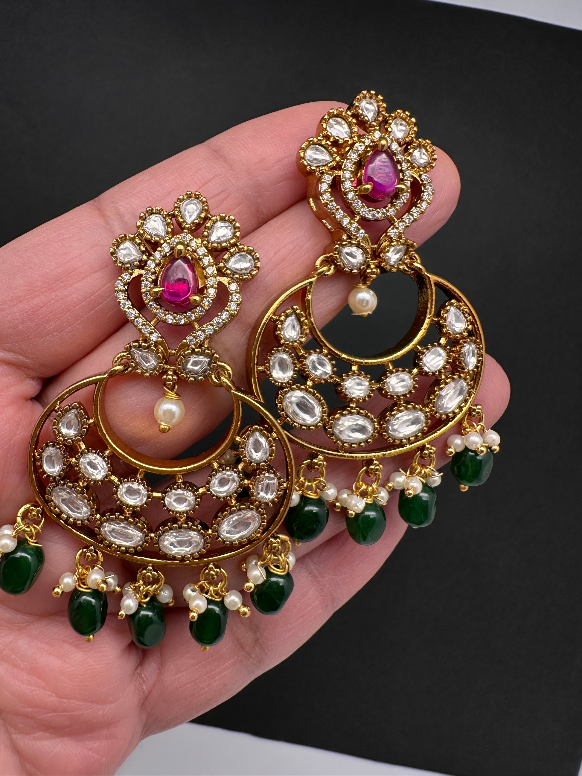 Matte Kemp Chandballi Earrings - Green
