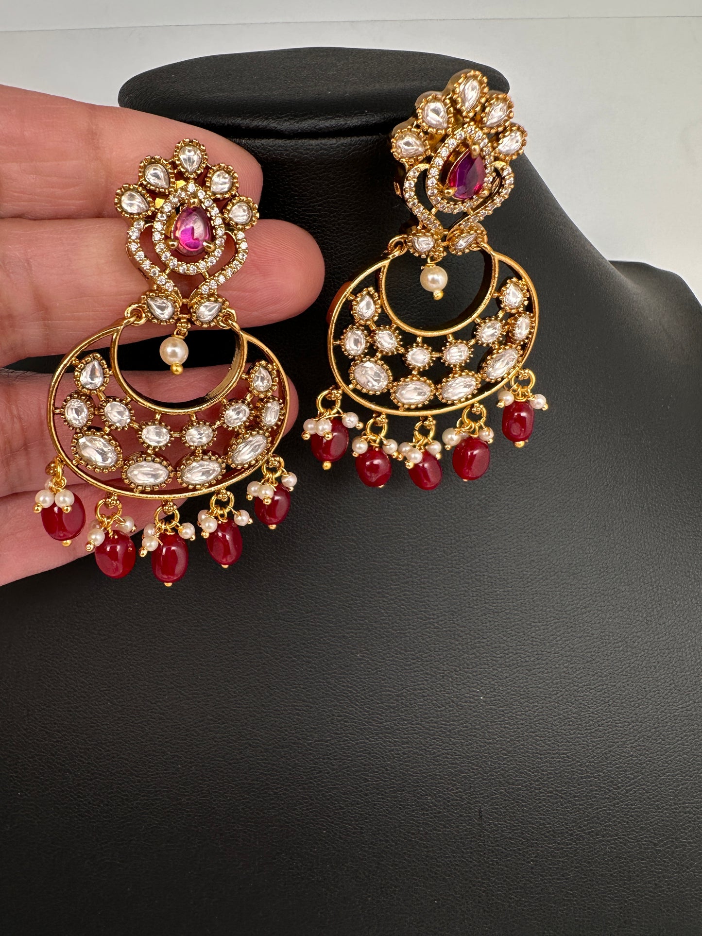 Matte Kemp Chandballi Earrings - Red