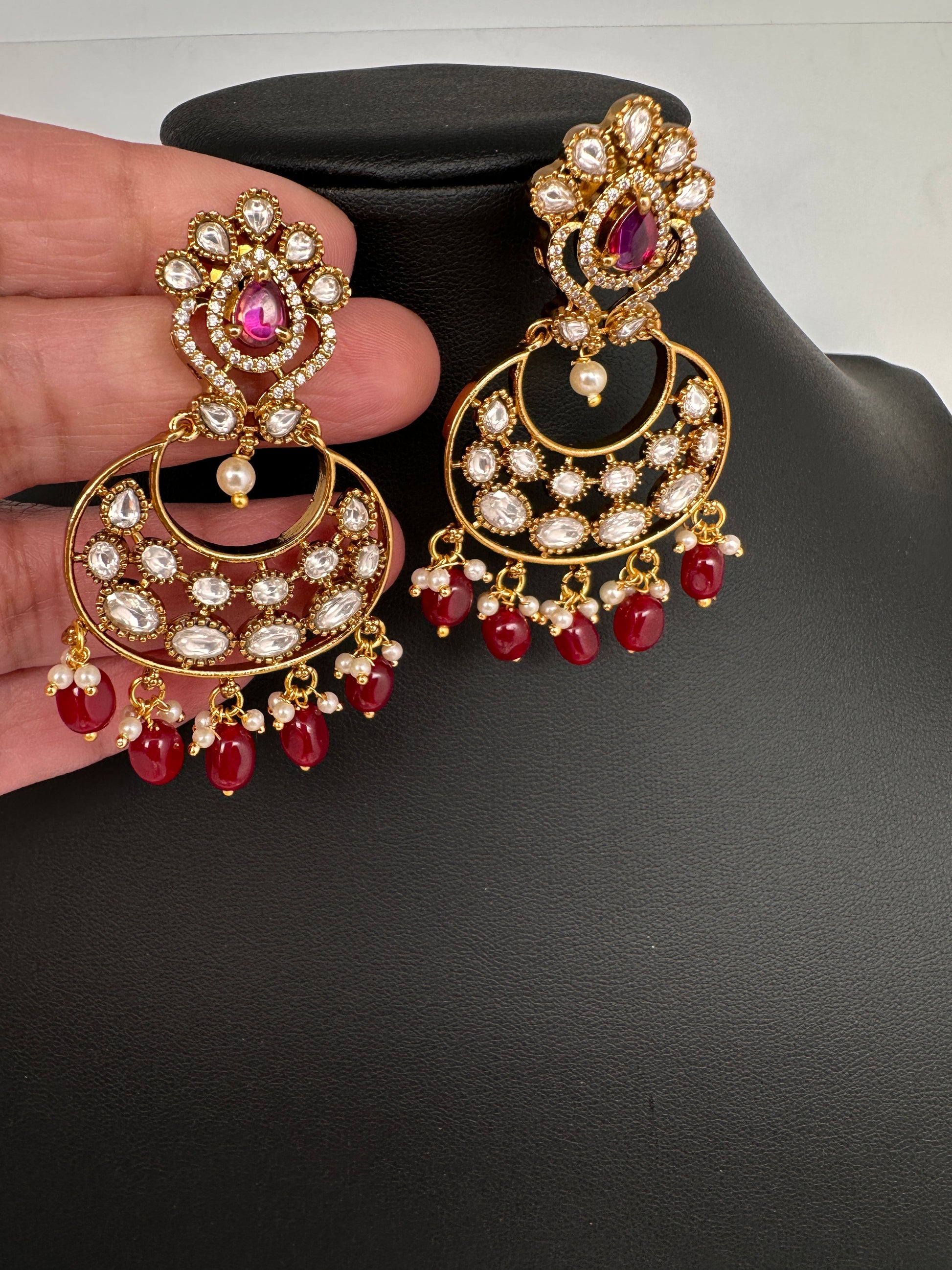 Matte Kemp Chandballi Earrings - Red