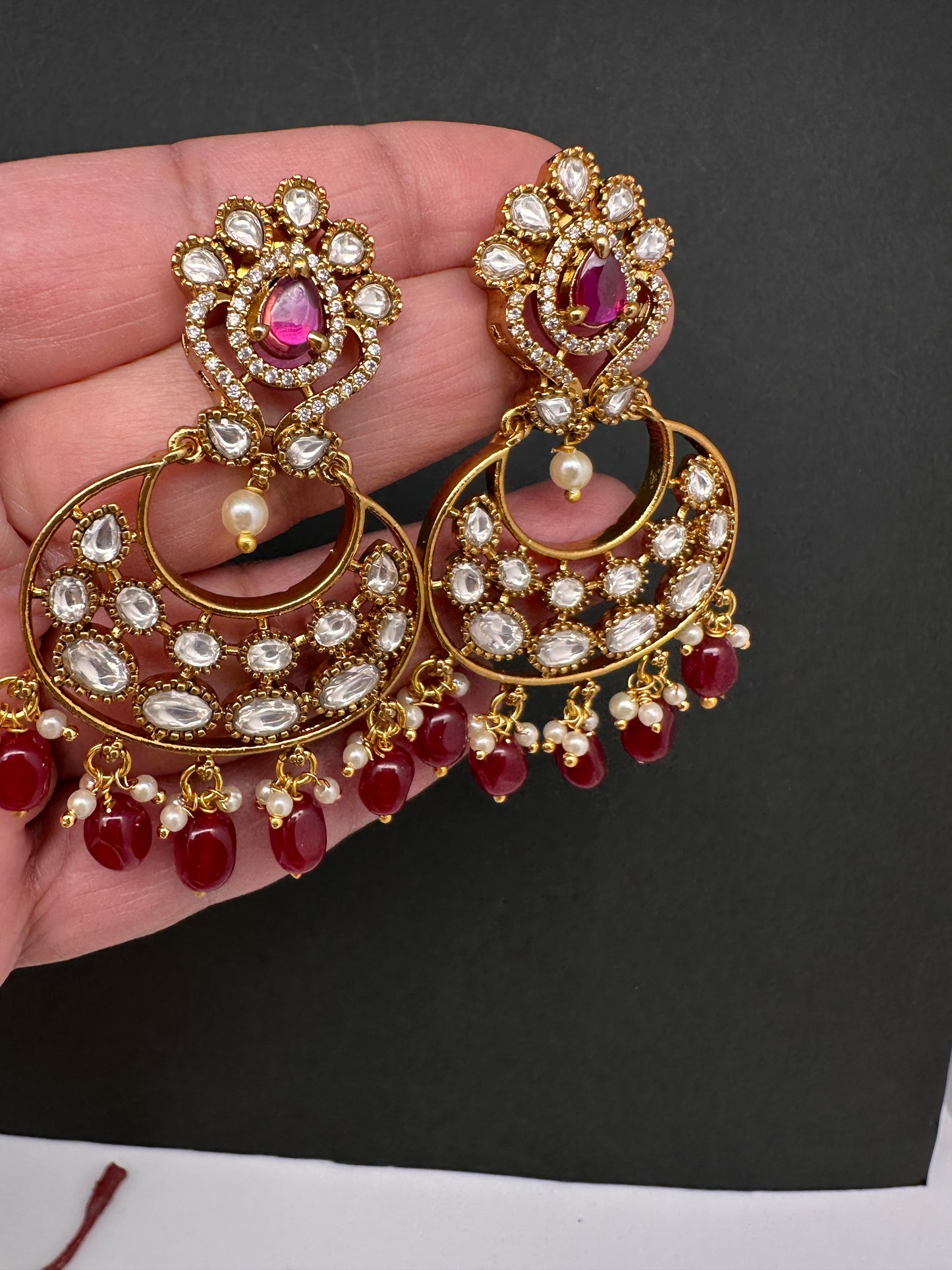 Matte Kemp Chandballi Earrings - Red