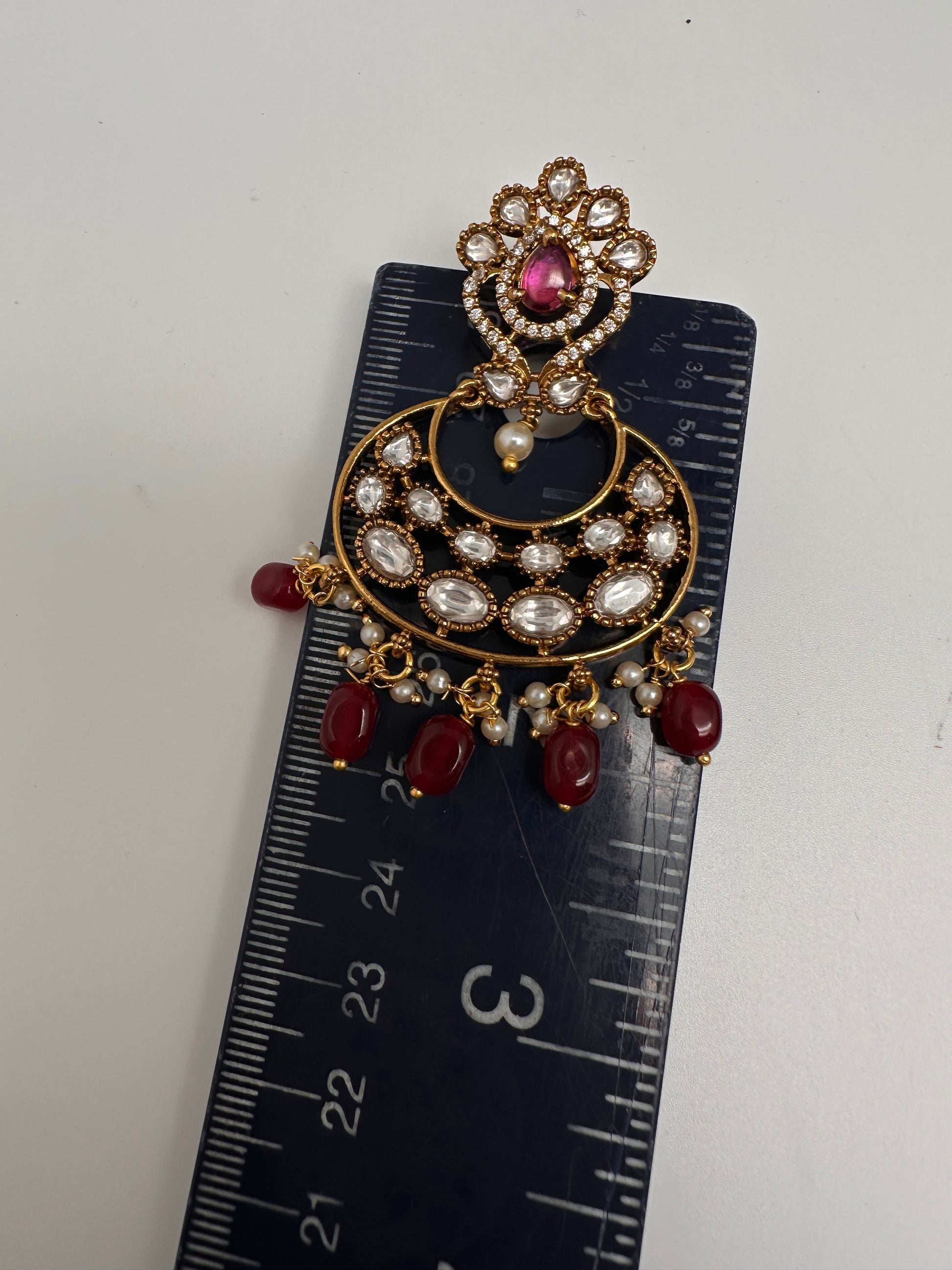 Matte Kemp Chandballi Earrings - Red