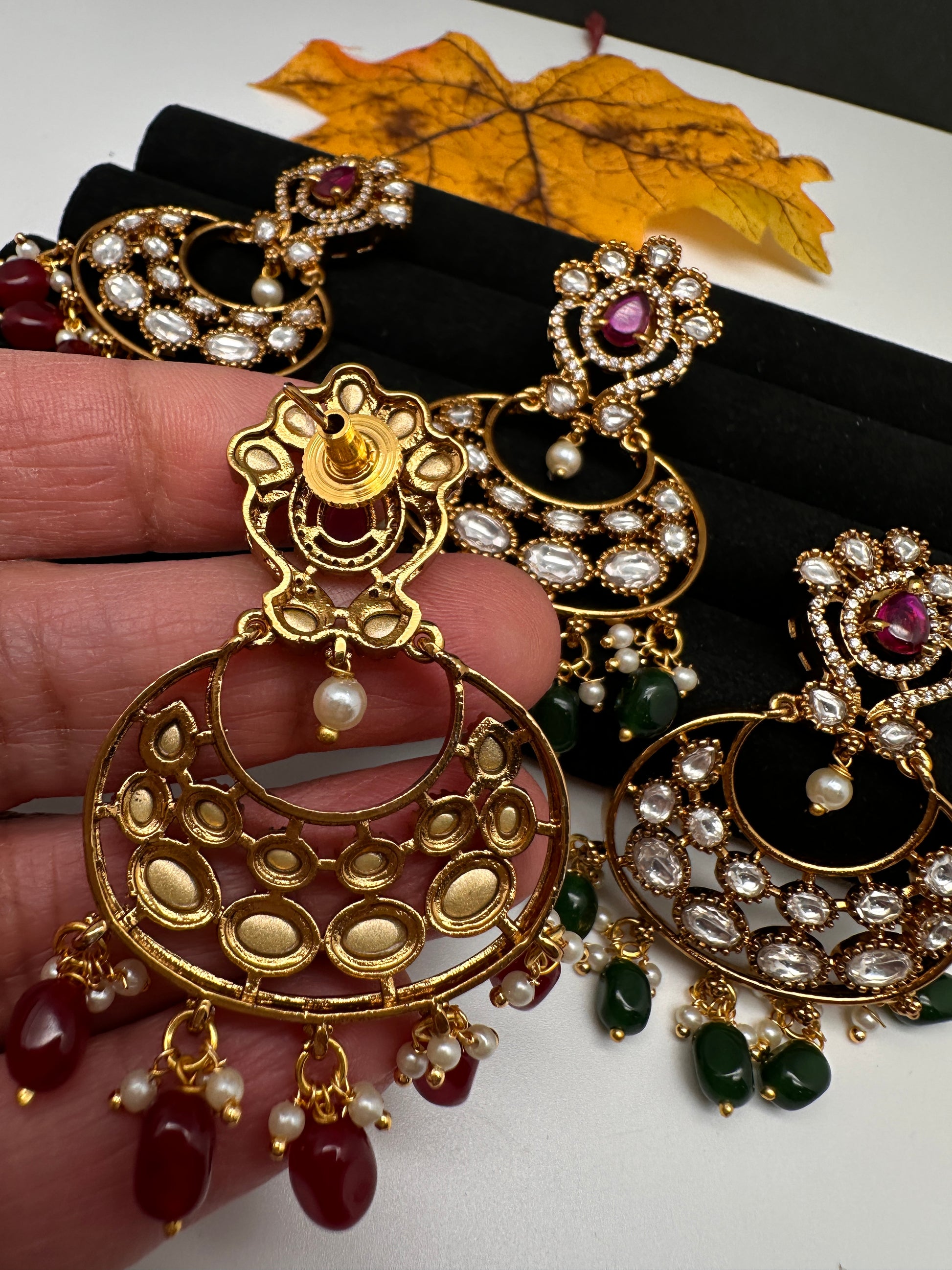 Matte Kemp Chandballi Earrings - Red