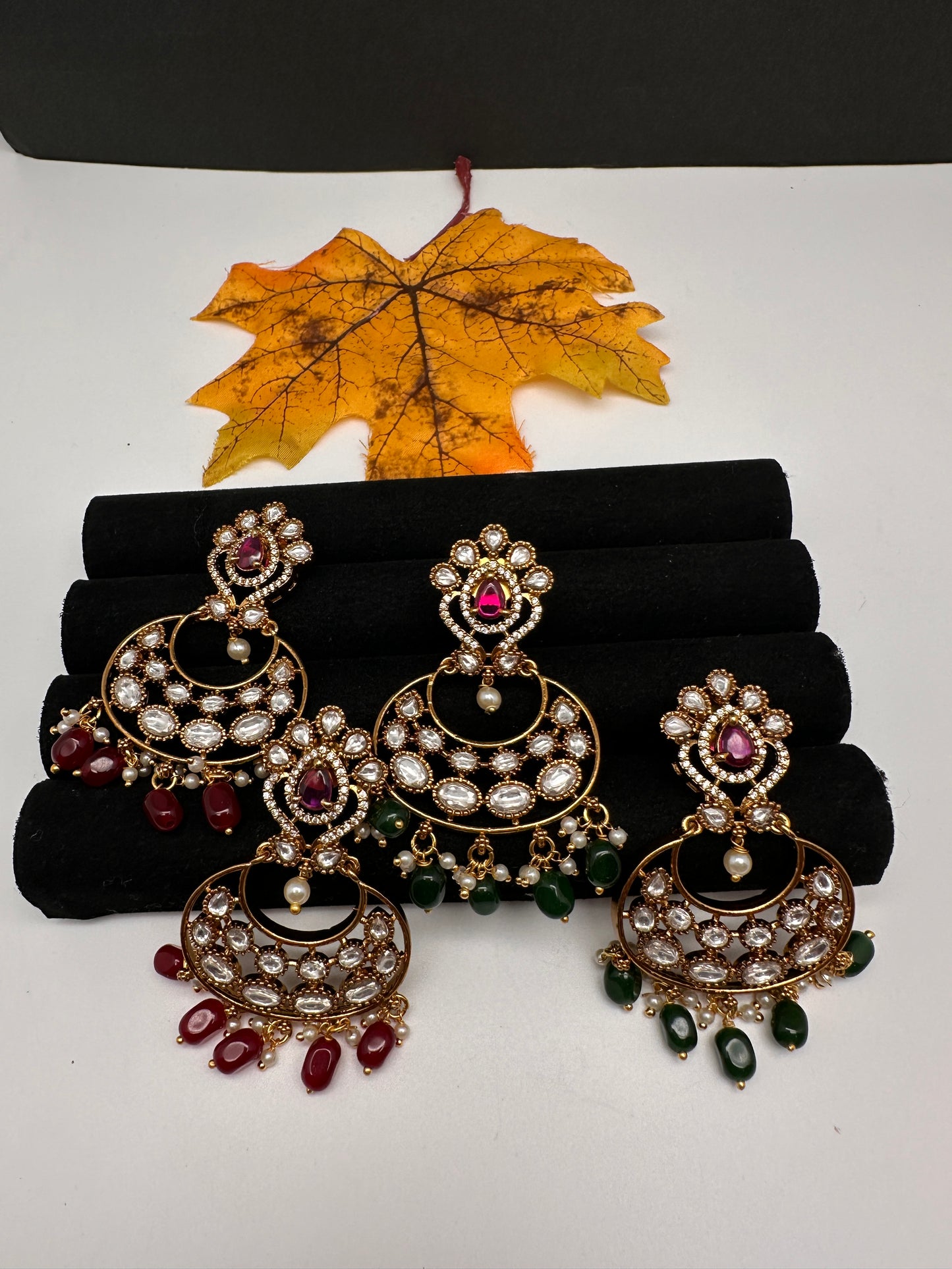 Matte Kemp Chandballi Earrings - Red