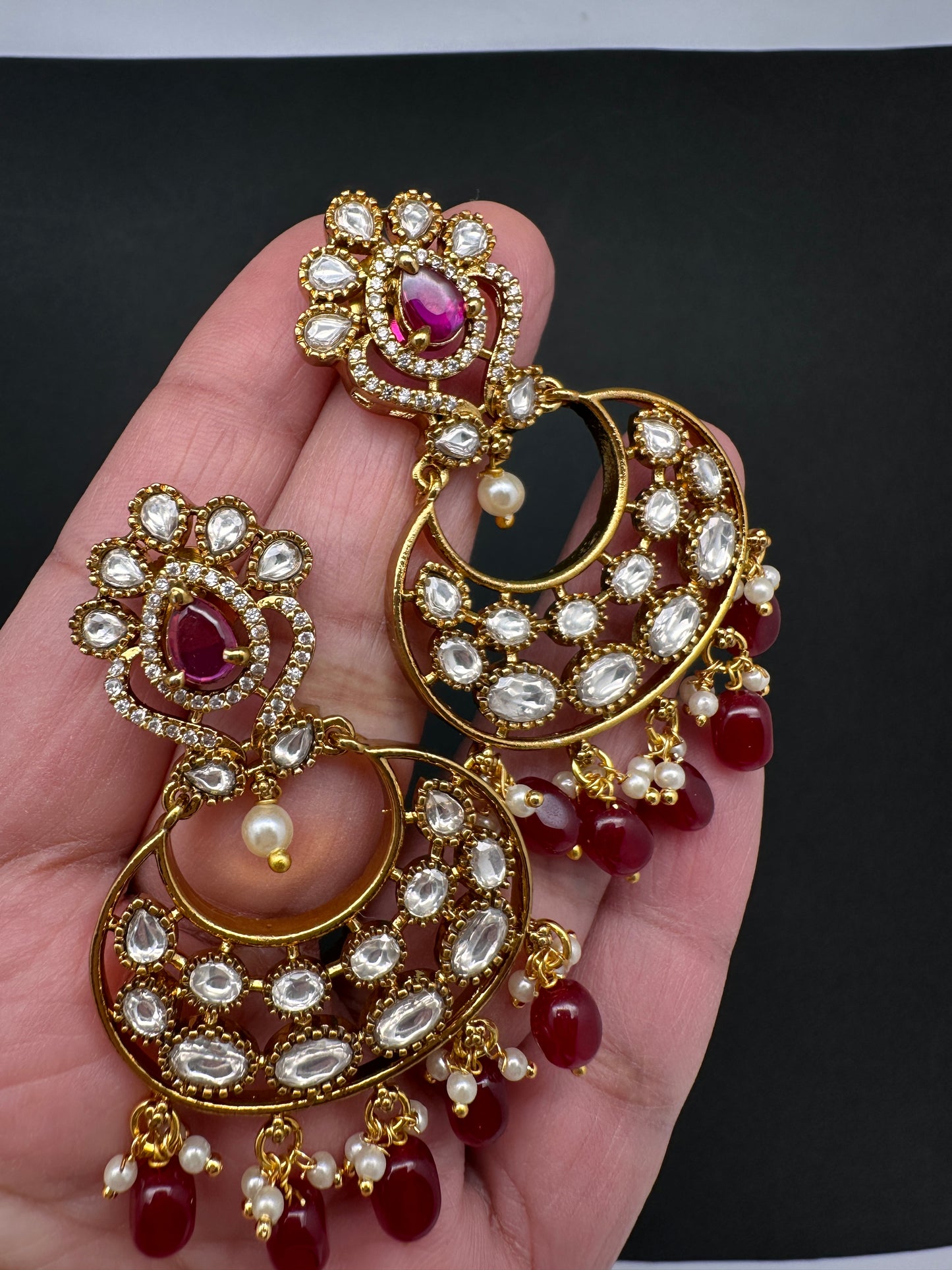 Matte Kemp Chandballi Earrings - Red