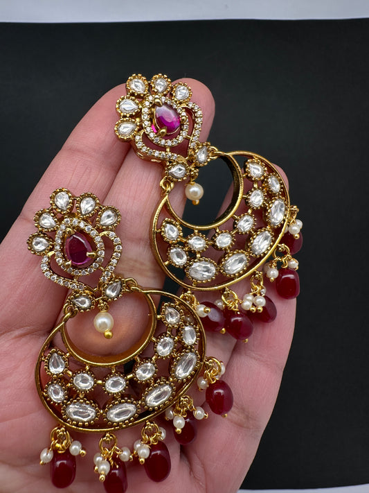 Matte Kemp Chandballi Earrings - Red