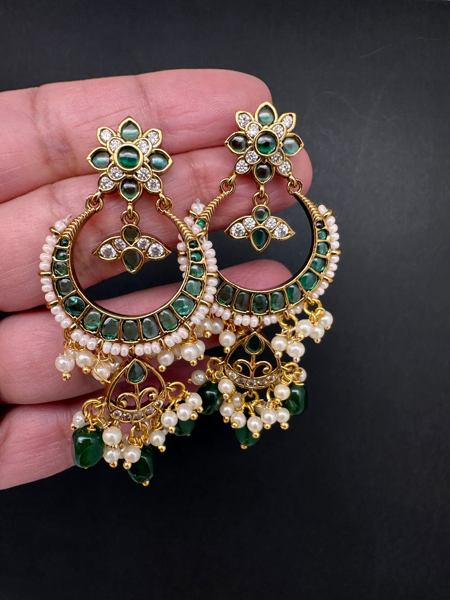 Matte Kemp Chandballi Earrings - Green