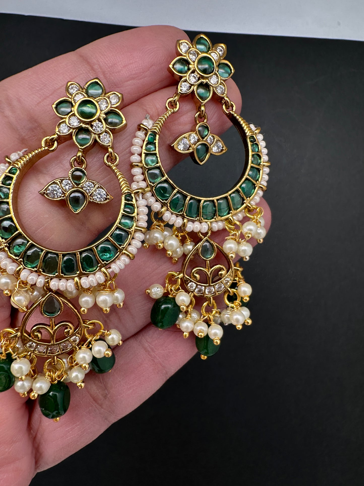 Matte Kemp Chandballi Earrings - Green
