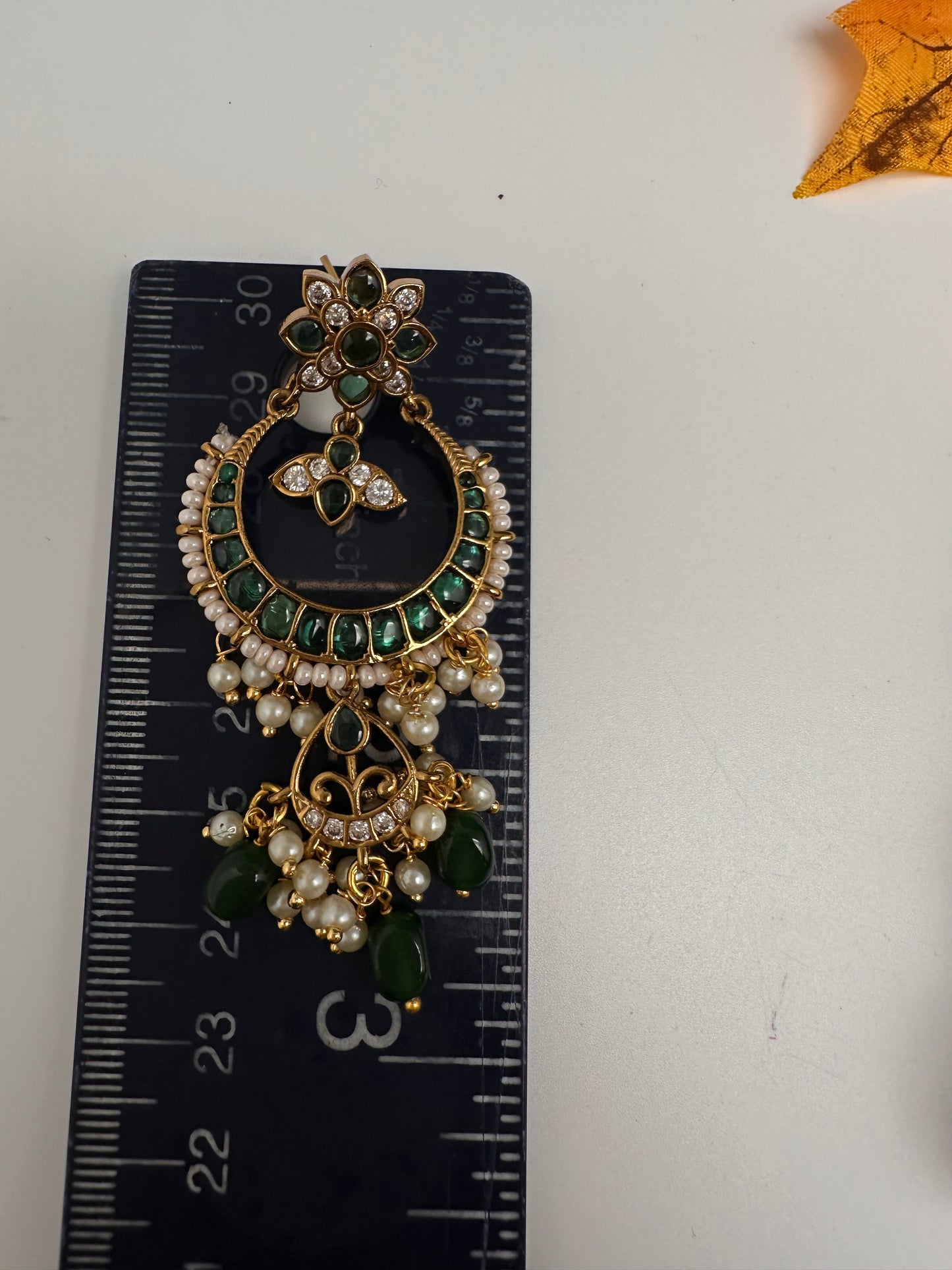 Matte Kemp Chandballi Earrings - Green