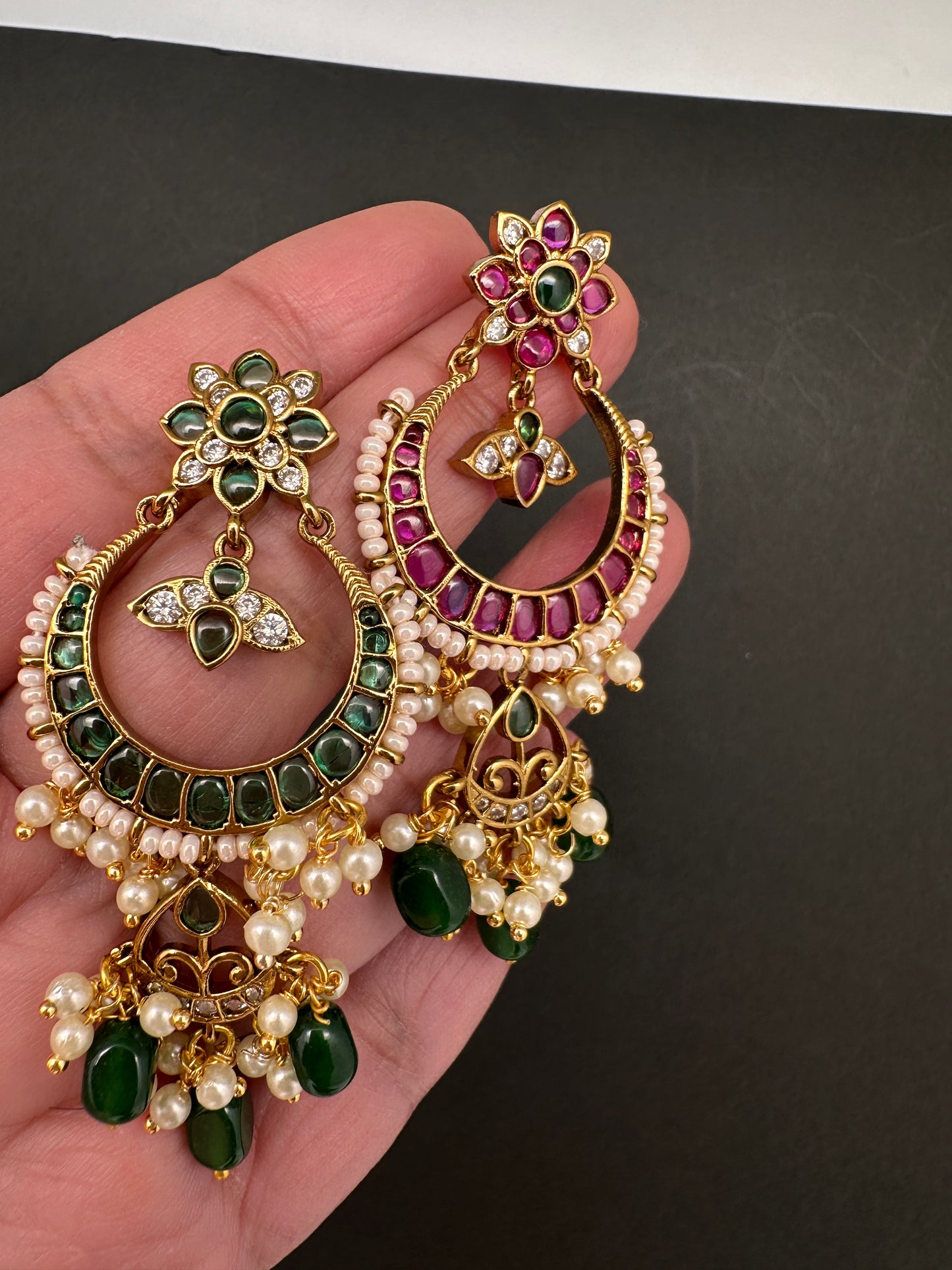 Matte Kemp Chandballi Earrings - Green