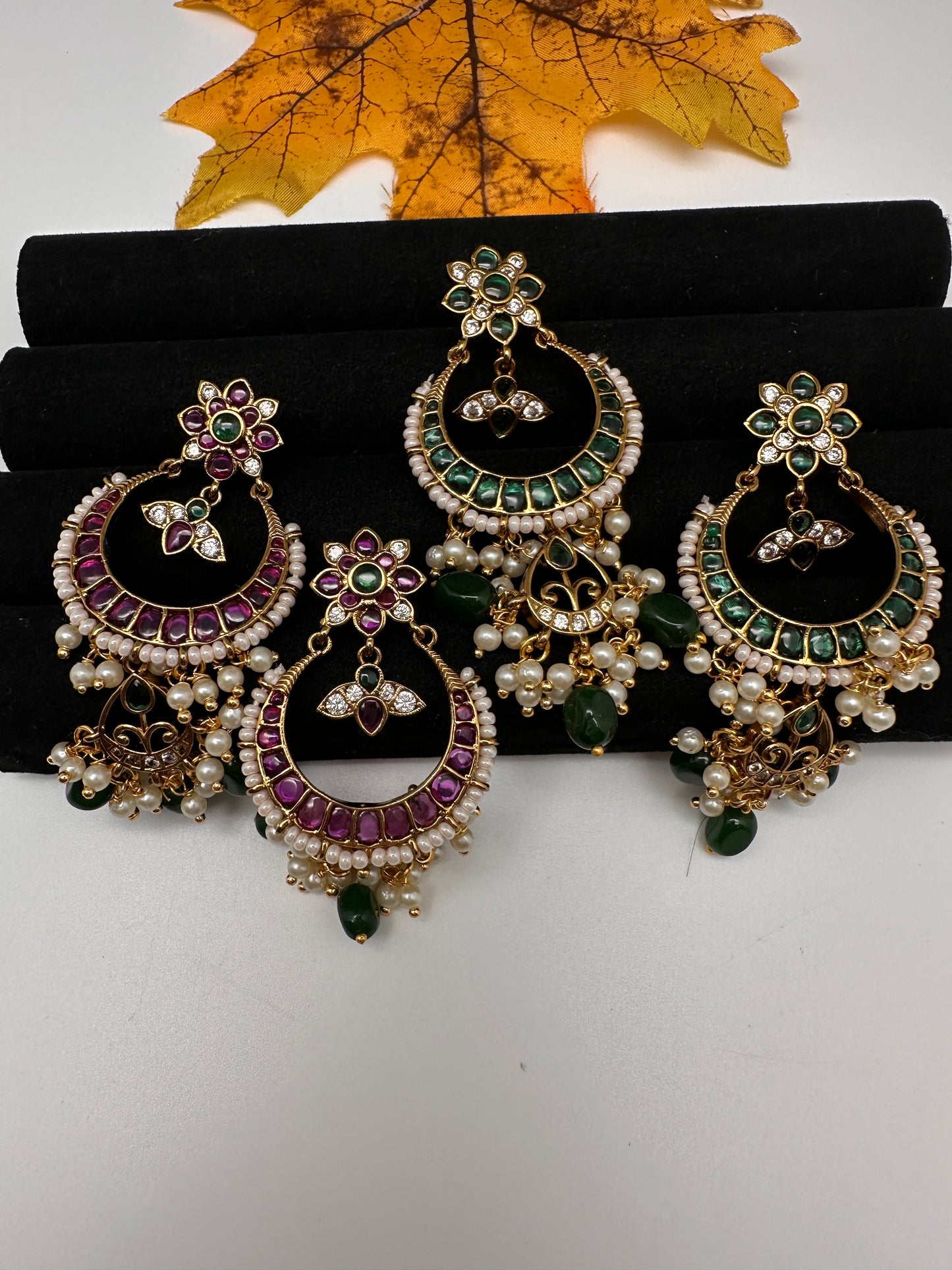 Matte Kemp Chandballi Earrings - Red
