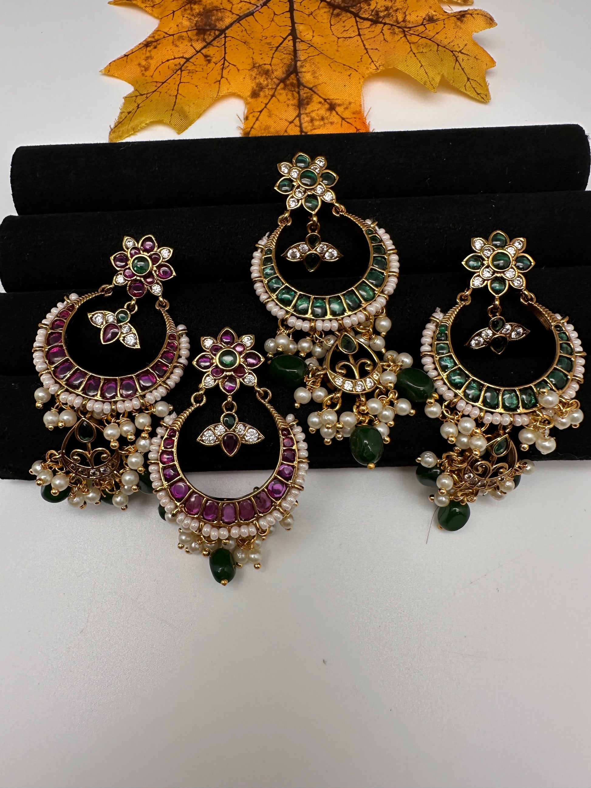 Matte Kemp Chandballi Earrings - Red