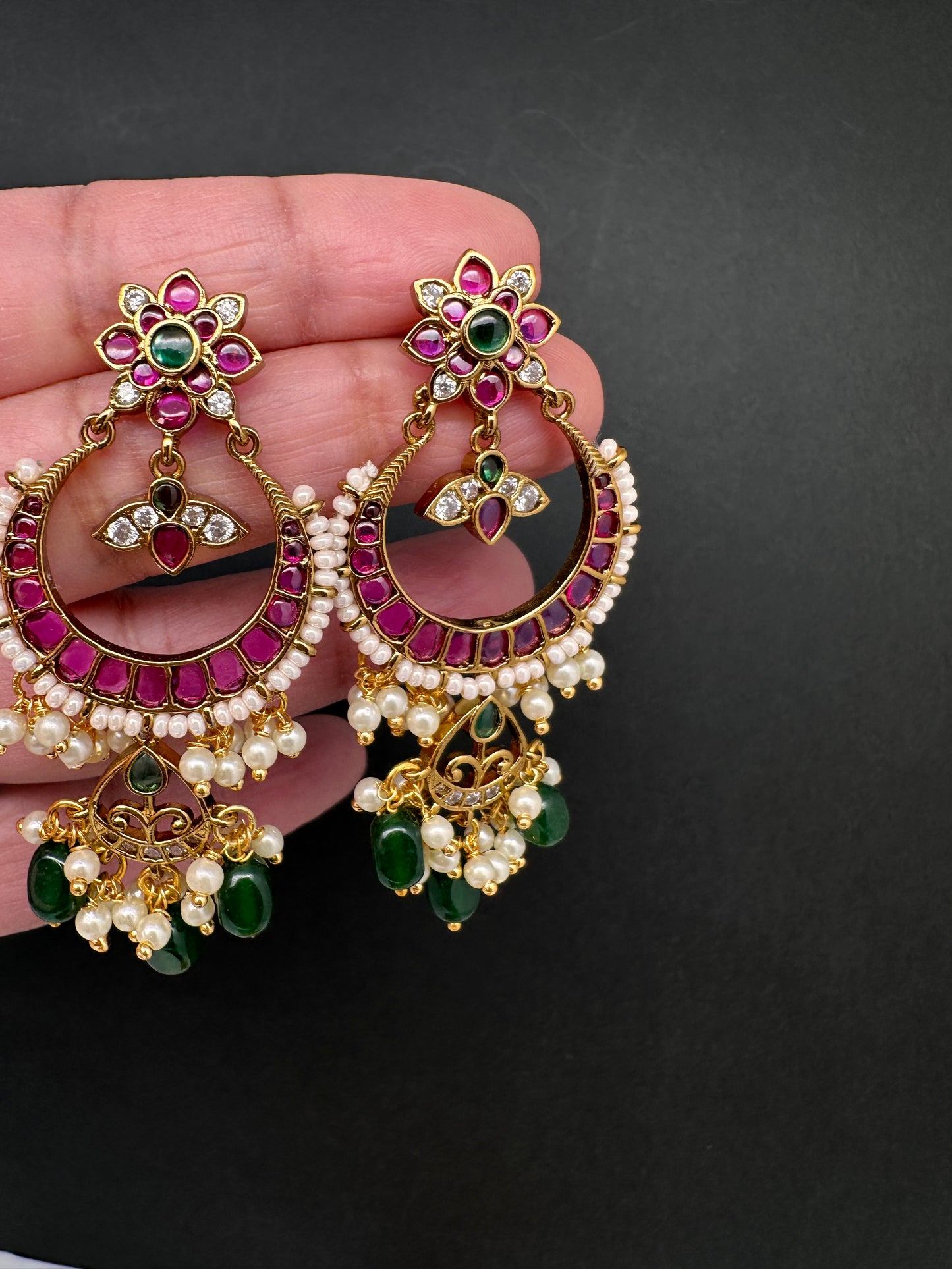 Matte Kemp Chandballi Earrings - Red