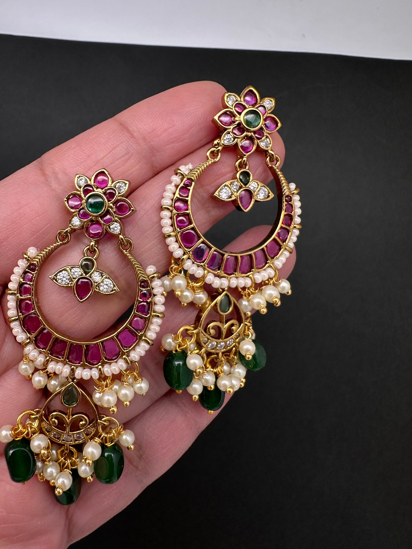 Matte Kemp Chandballi Earrings - Red