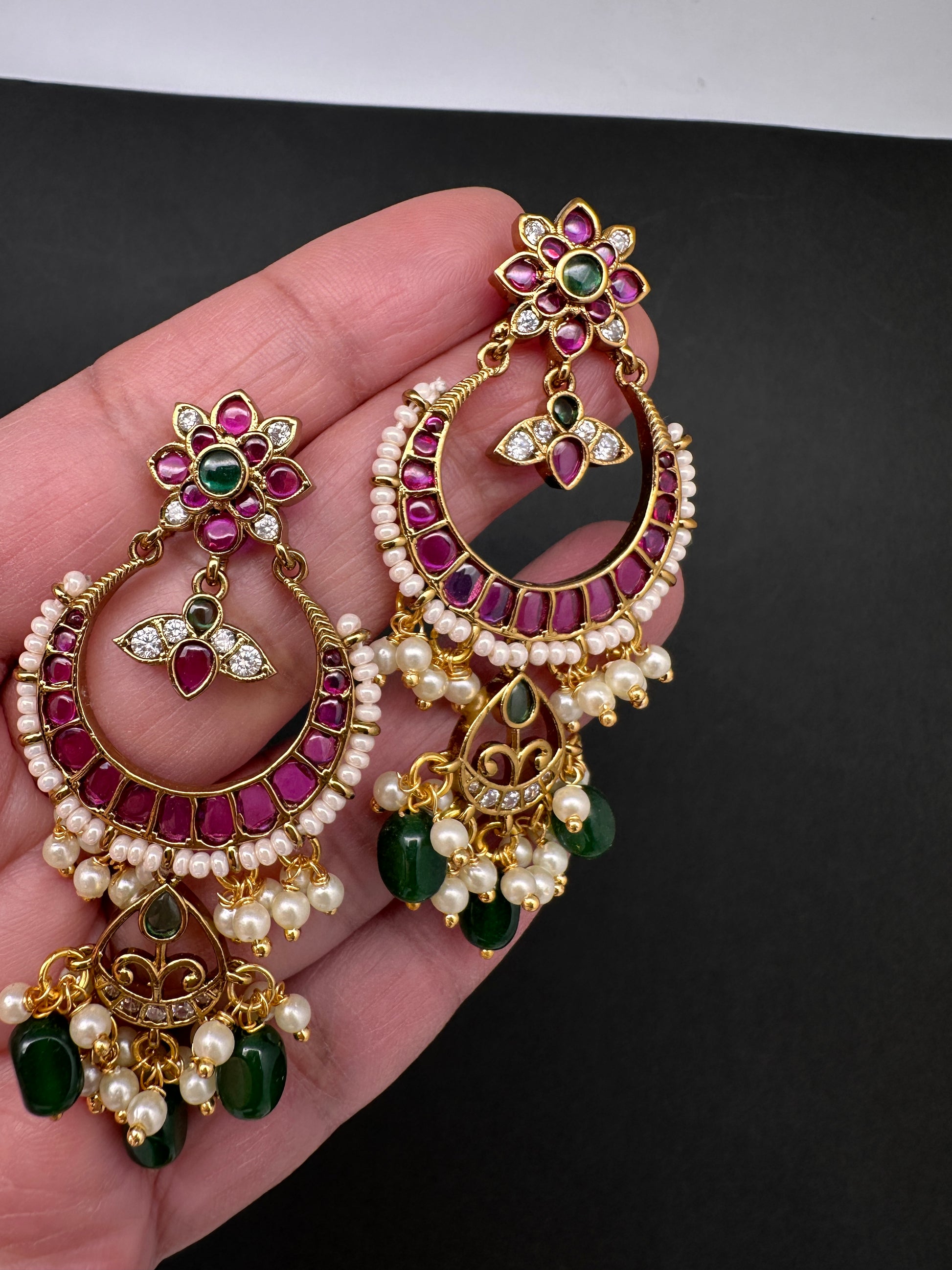 Matte Kemp Chandballi Earrings - Red