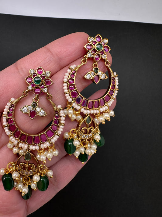 Matte Kemp Chandballi Earrings - Red