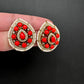 Victorian Navratan Coral Stud Earrings - Coral